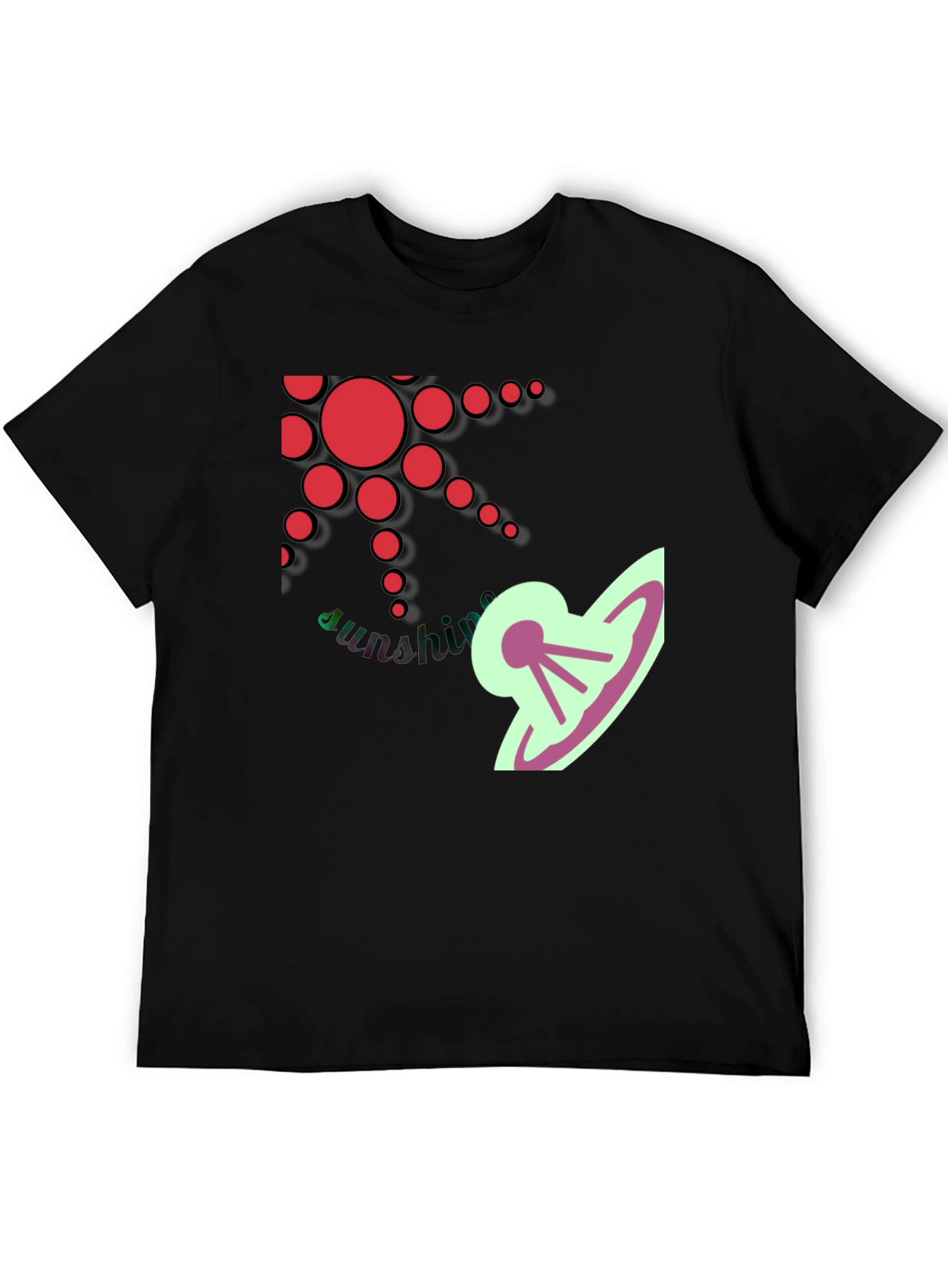 Stylish Black T-Shirt with Sun and UFO Design
