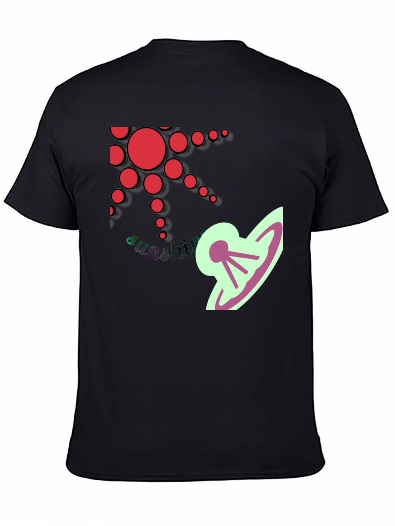 Stylish Black T-Shirt with Sun and UFO Design