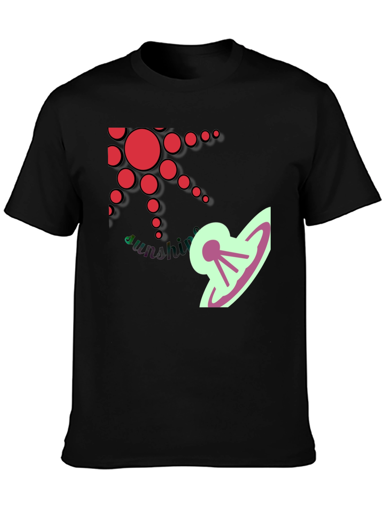 Stylish Black T-Shirt with Sun and UFO Design