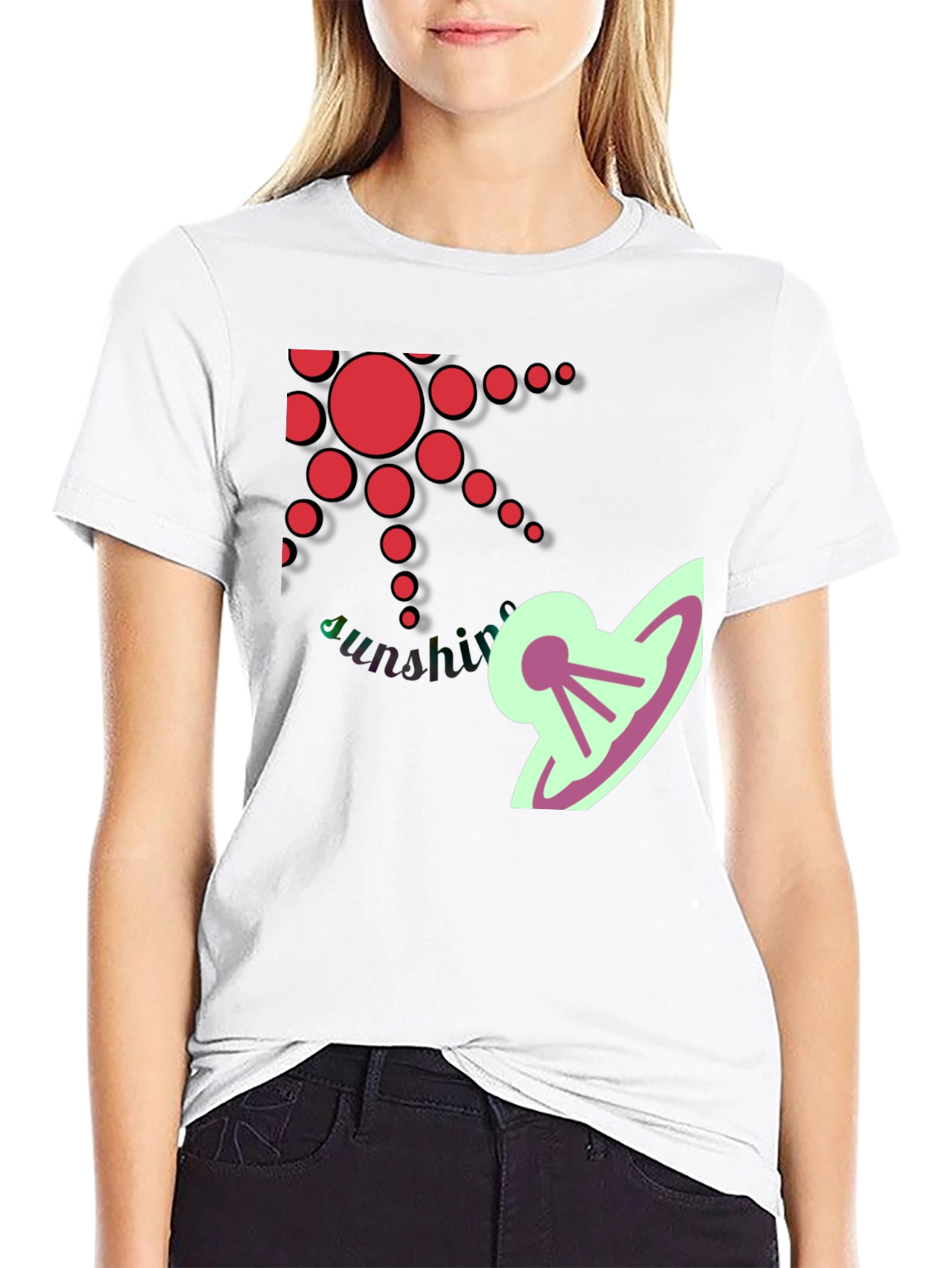 Stylish Black T-Shirt with Sun and UFO Design