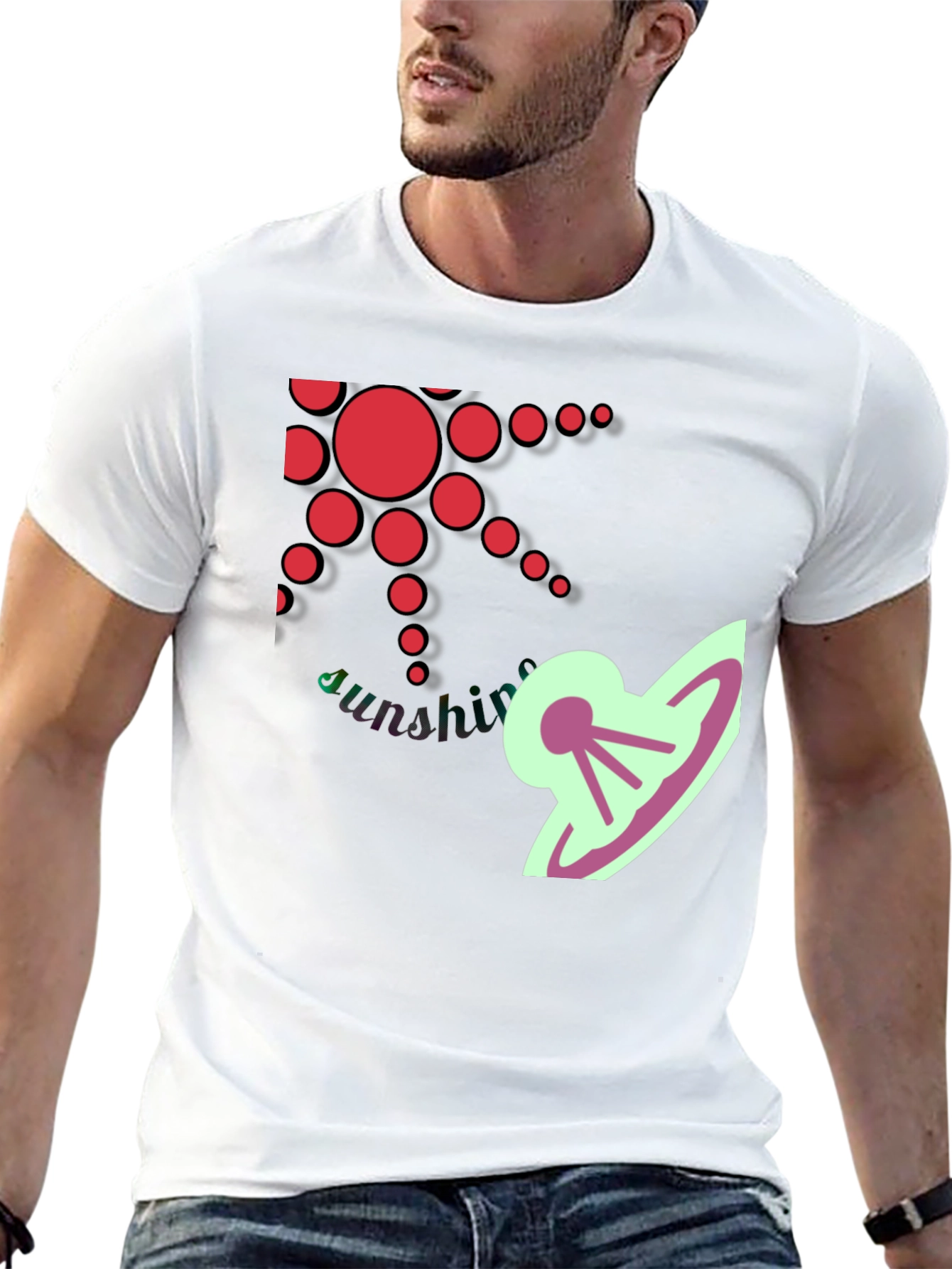 Stylish Black T-Shirt with Sun and UFO Design