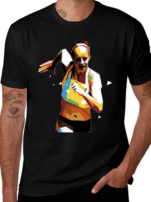 Geometric Runner Graphic Tee - Black