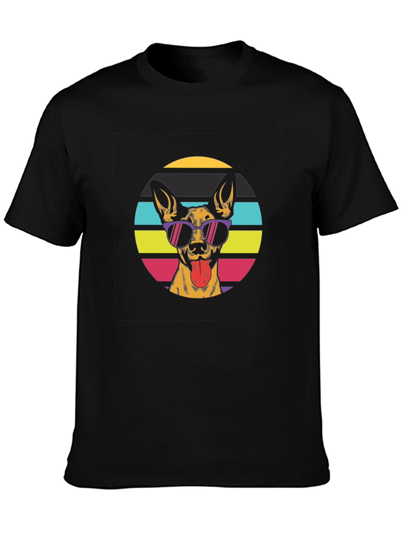 Cool Dog Retro Sunset Black T-Shirt