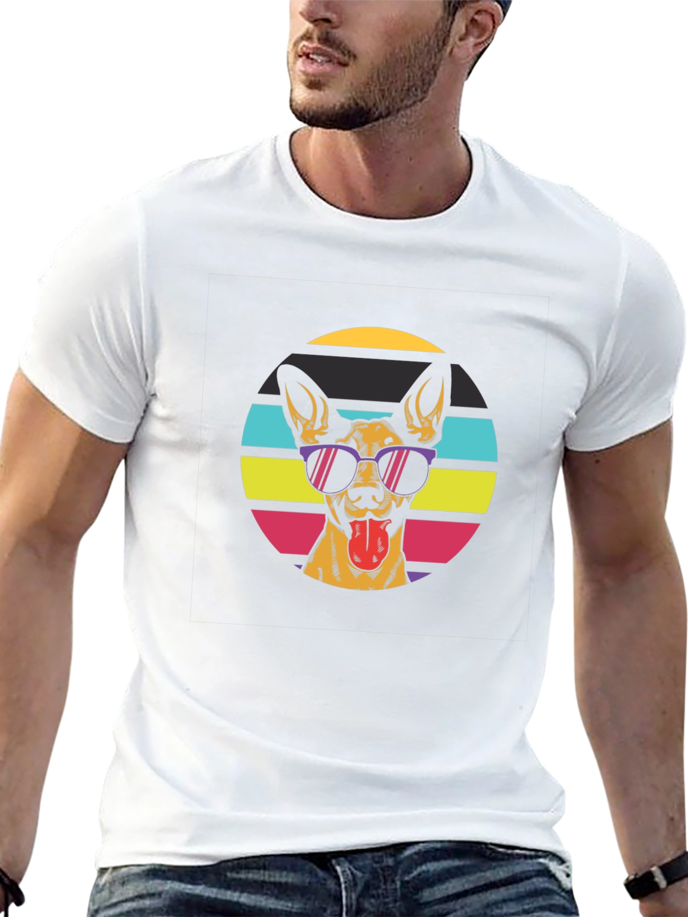 Cool Dog Retro Sunset Black T-Shirt