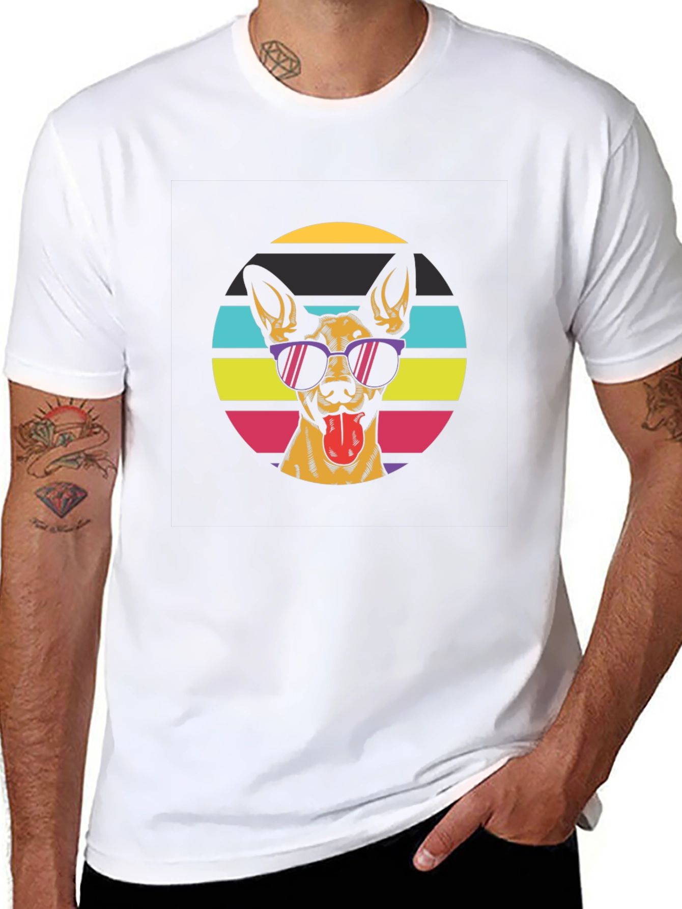 Cool Dog Retro Sunset Black T-Shirt