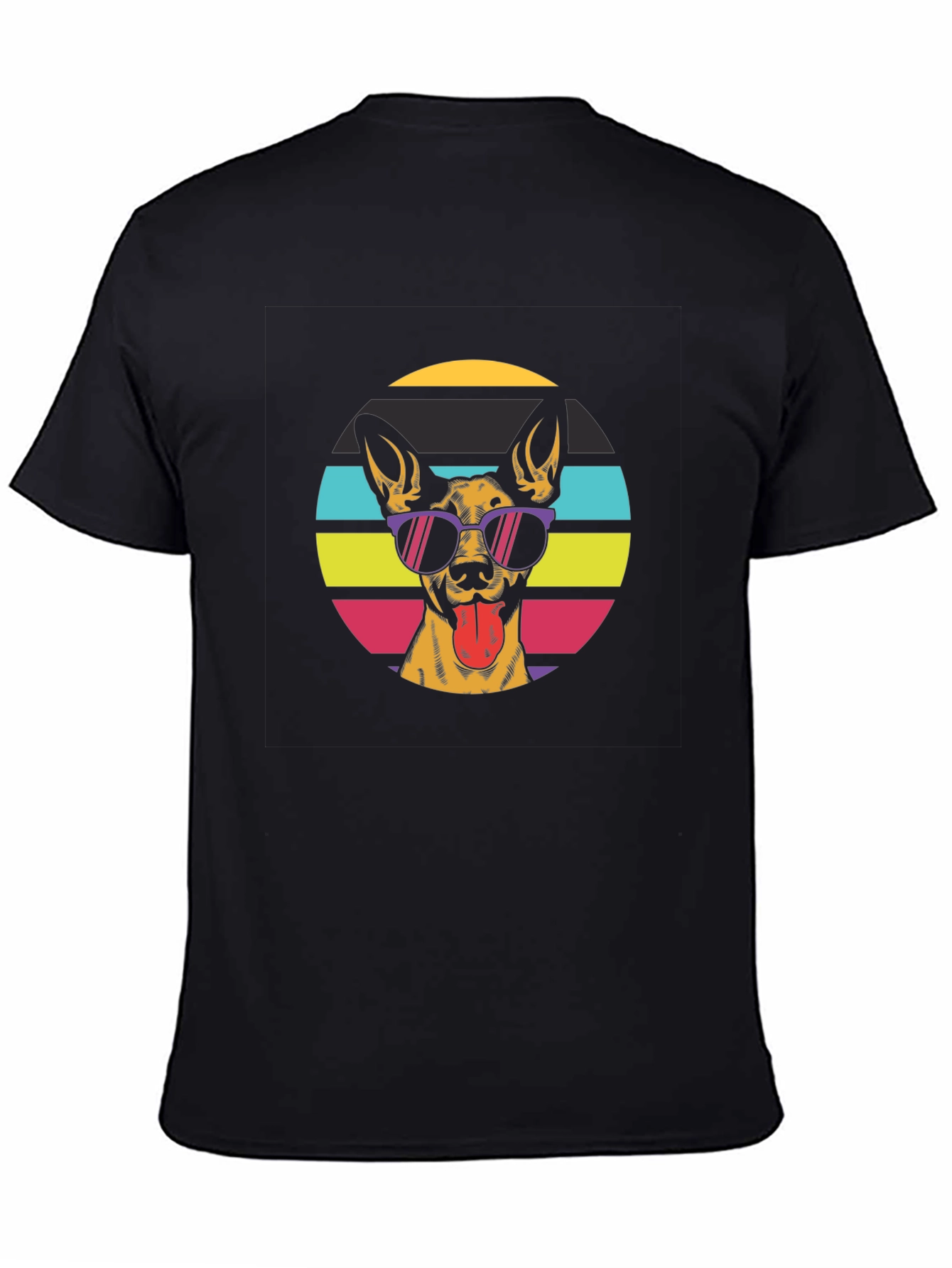 Cool Dog Retro Sunset Black T-Shirt
