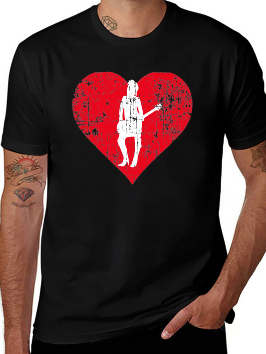 Guitar Girl Heart Graphic Tee - Black