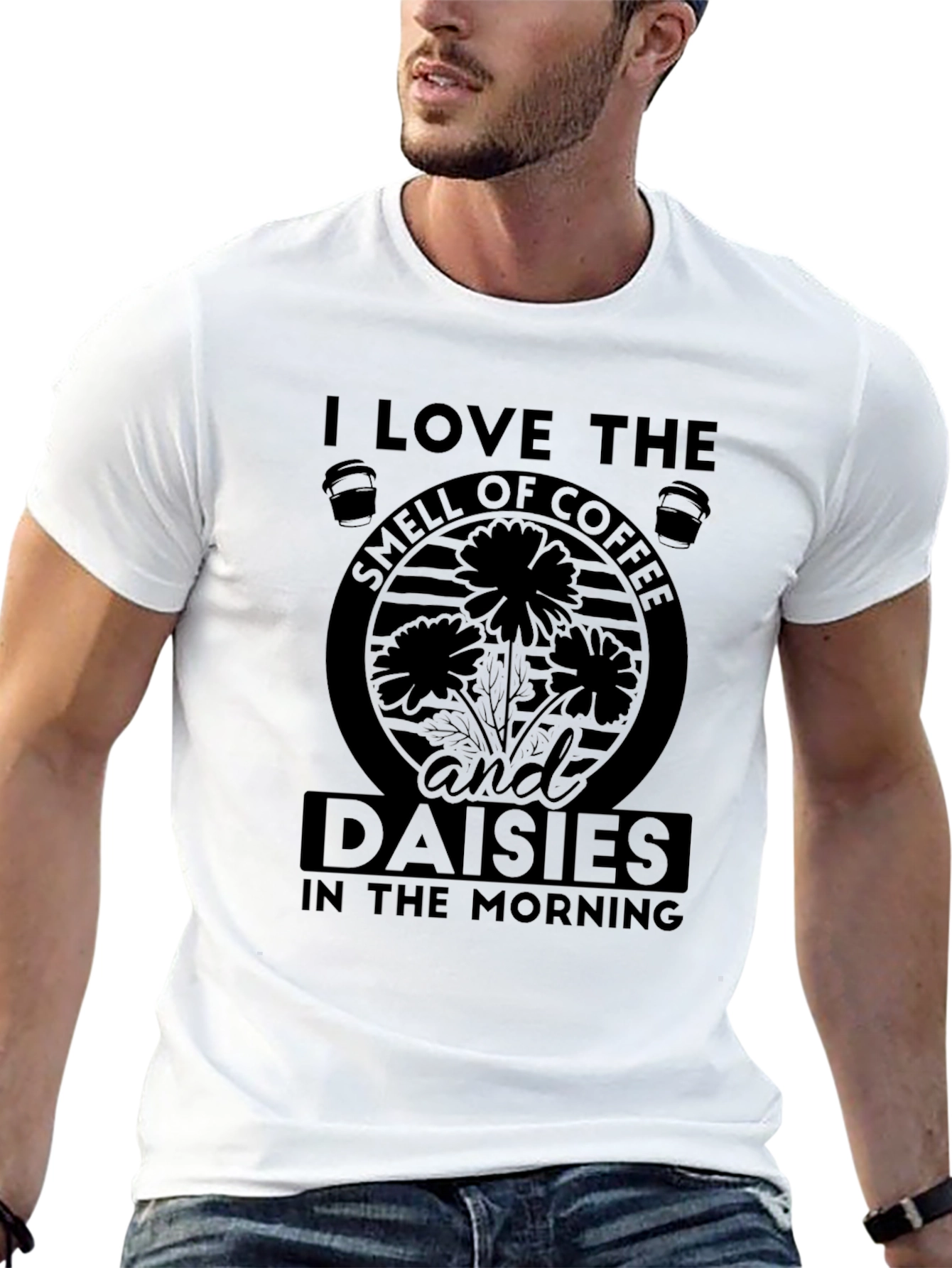 Coffee and Daisies Black Graphic T-Shirt