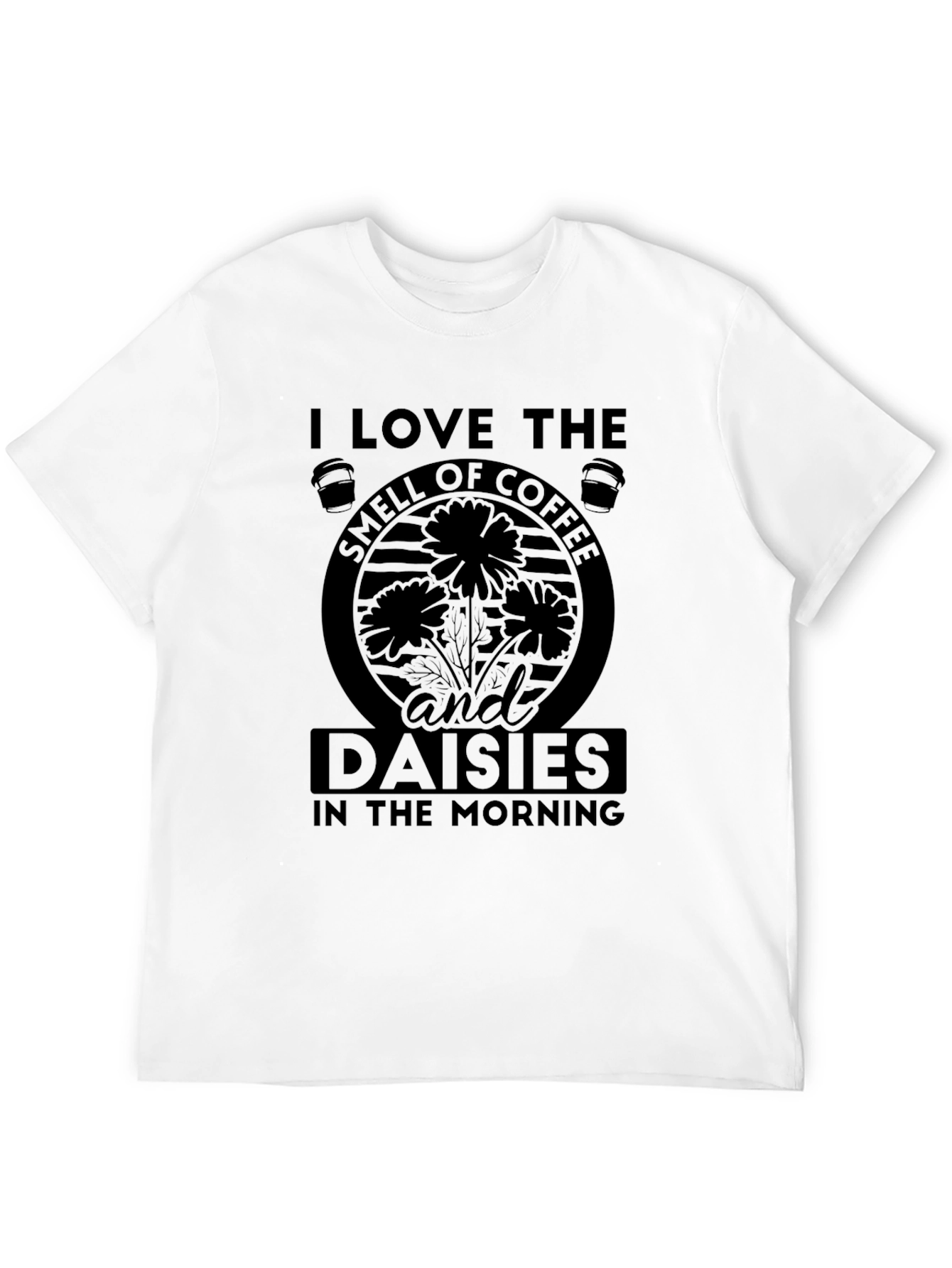 Coffee and Daisies Black Graphic T-Shirt