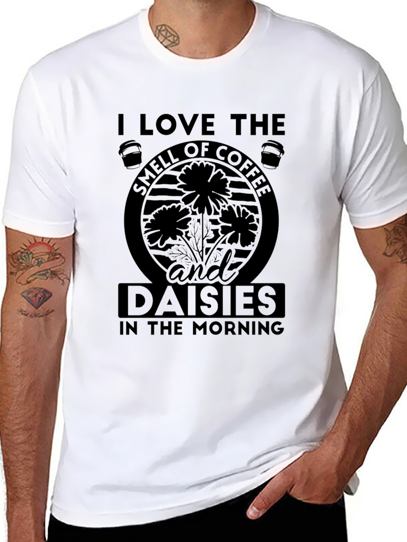 Coffee and Daisies Black Graphic T-Shirt