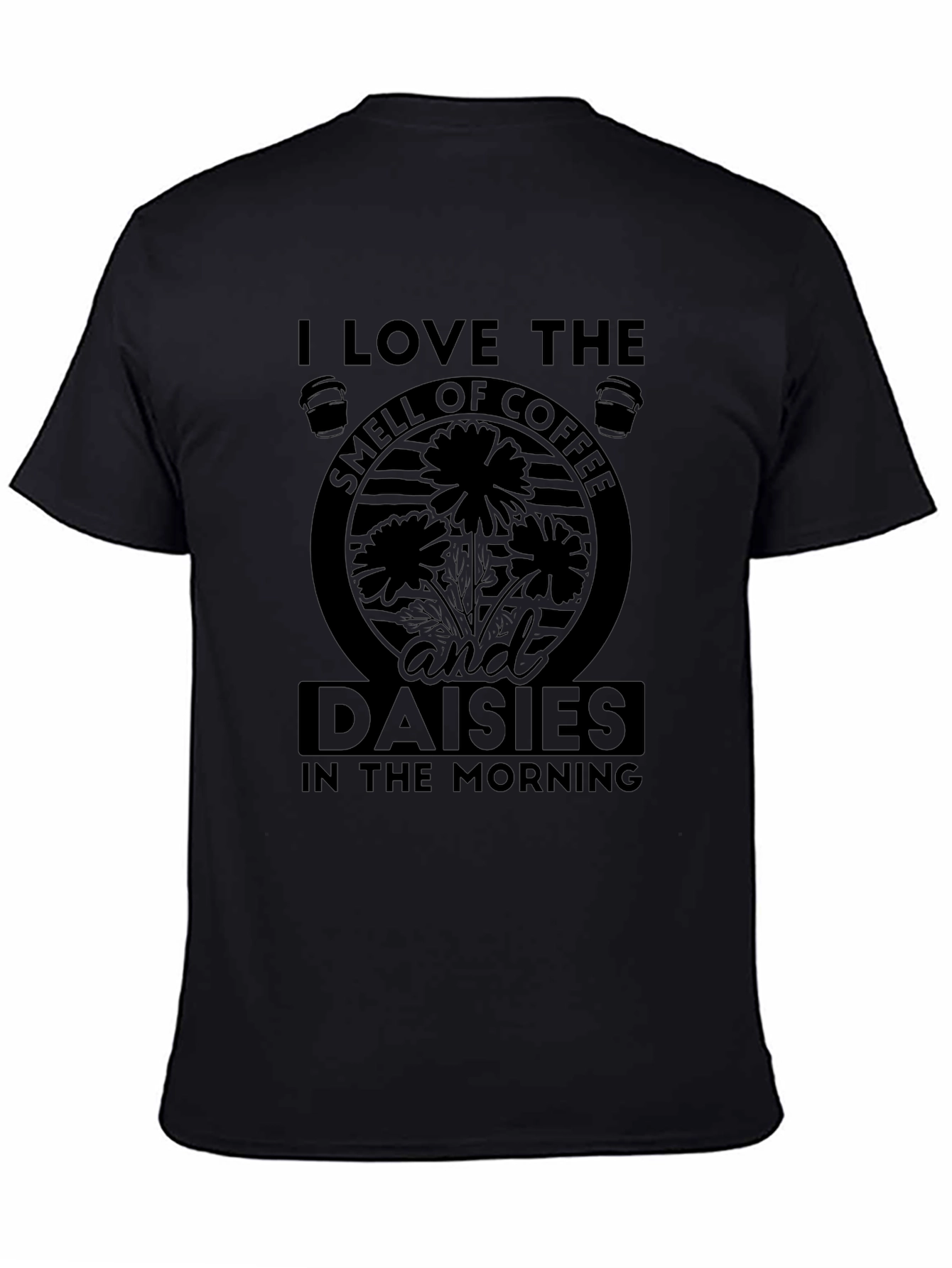 Coffee and Daisies Black Graphic T-Shirt