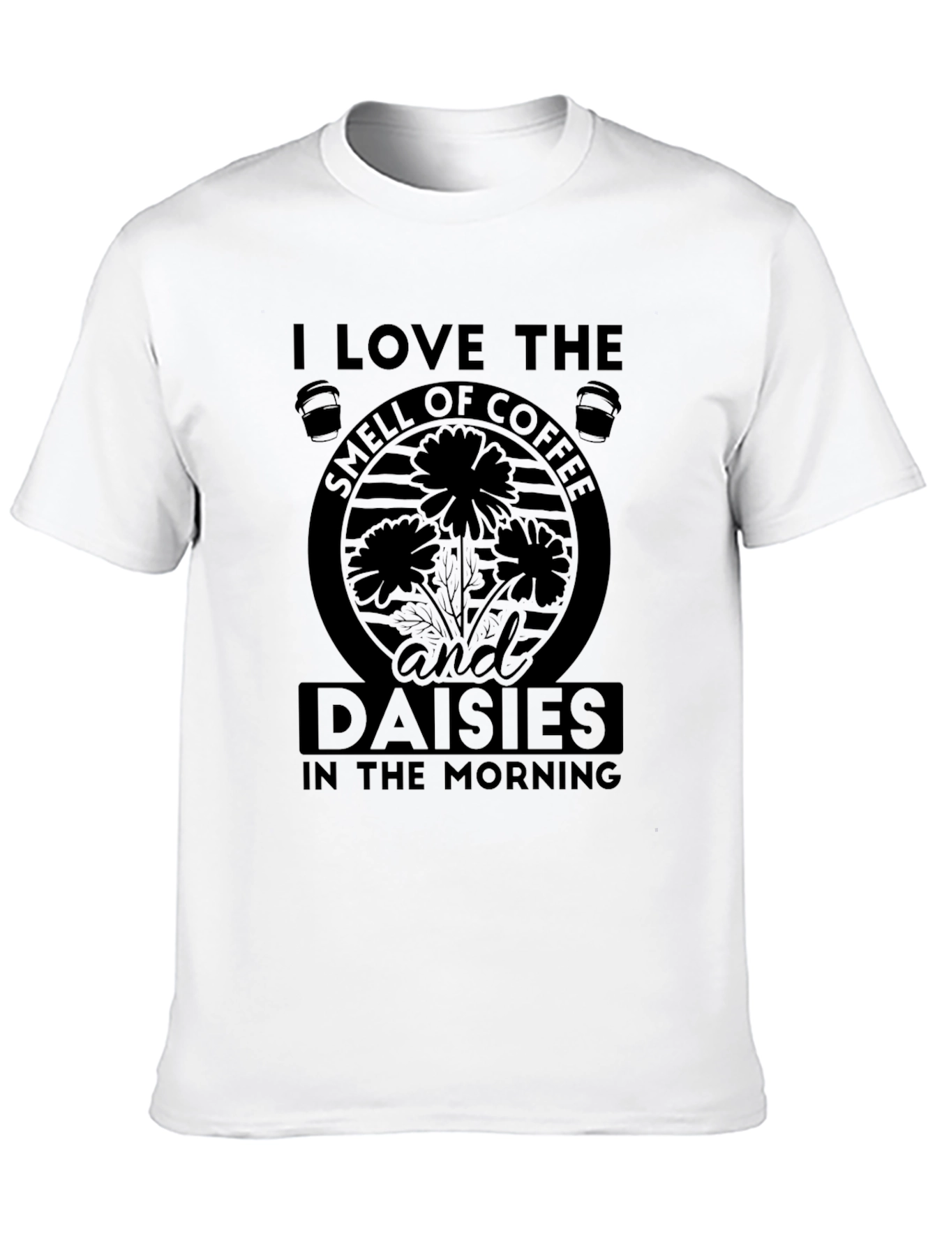 Coffee and Daisies Black Graphic T-Shirt