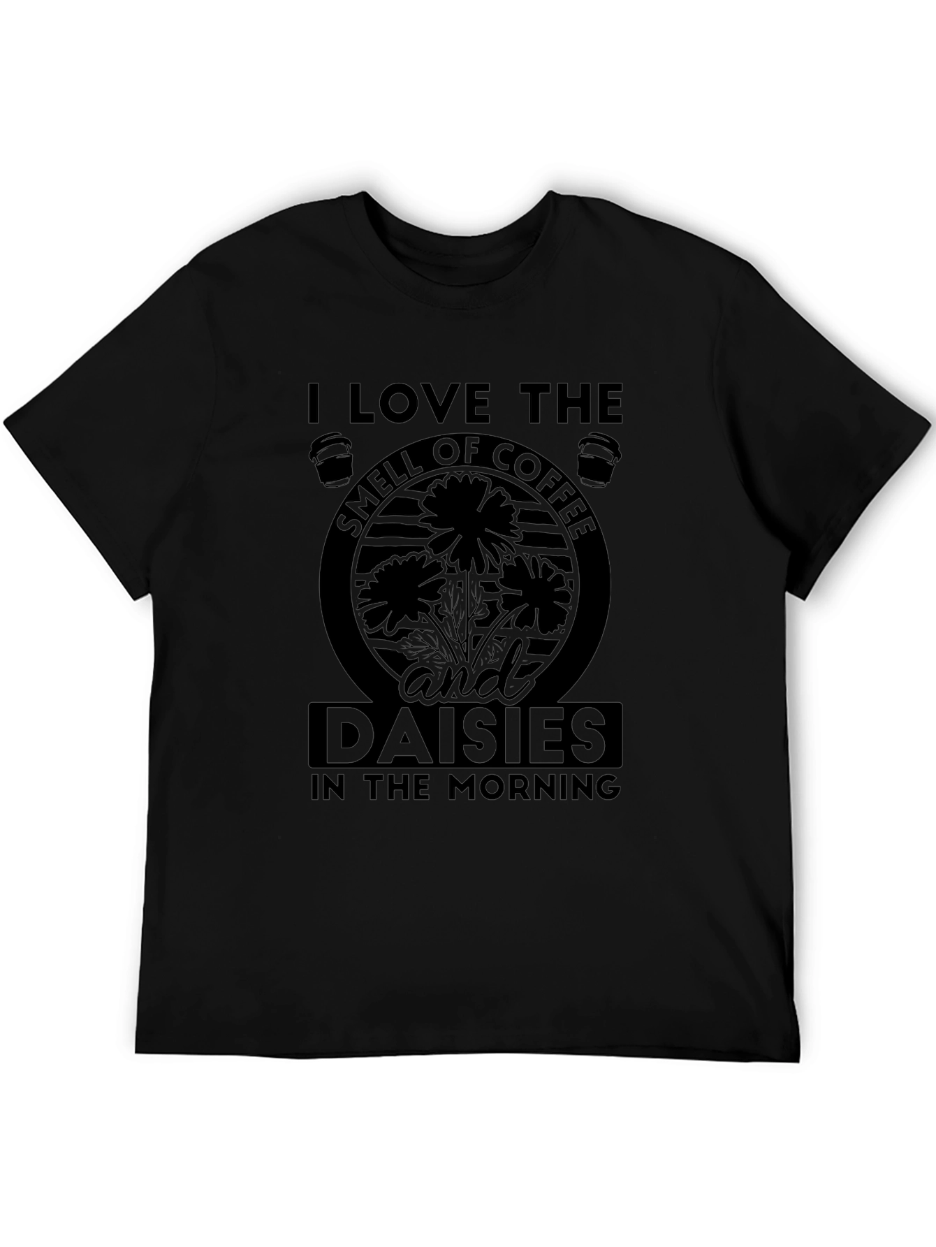 Coffee and Daisies Black Graphic T-Shirt