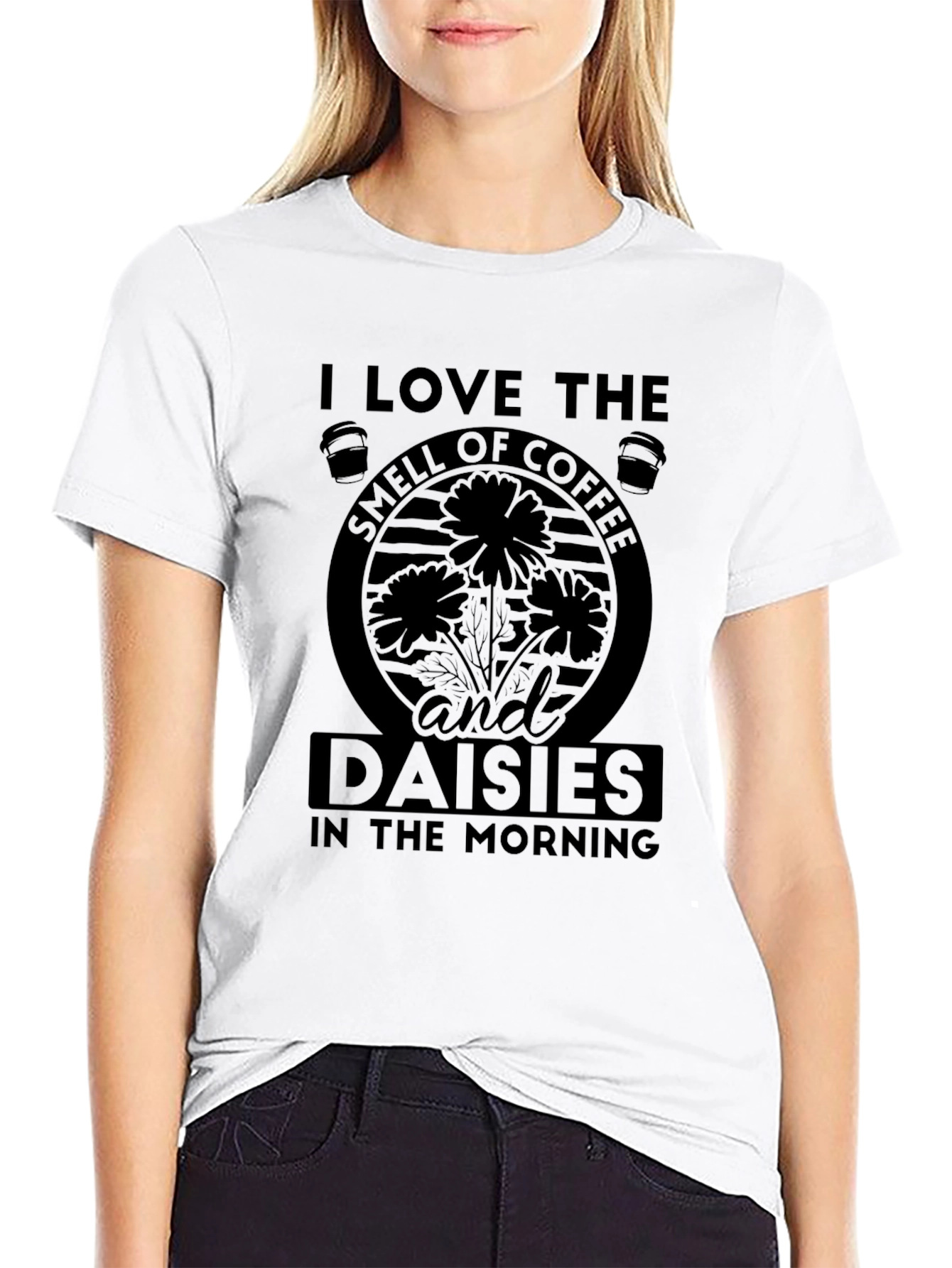 Coffee and Daisies Black Graphic T-Shirt