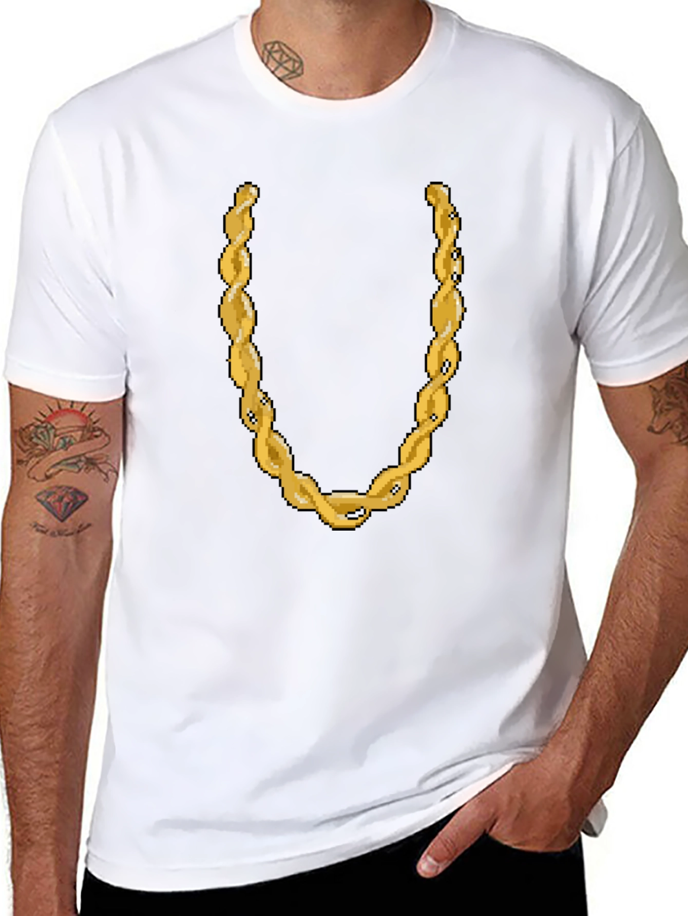 Pixelated Gold Chain Graphic Tee - Black