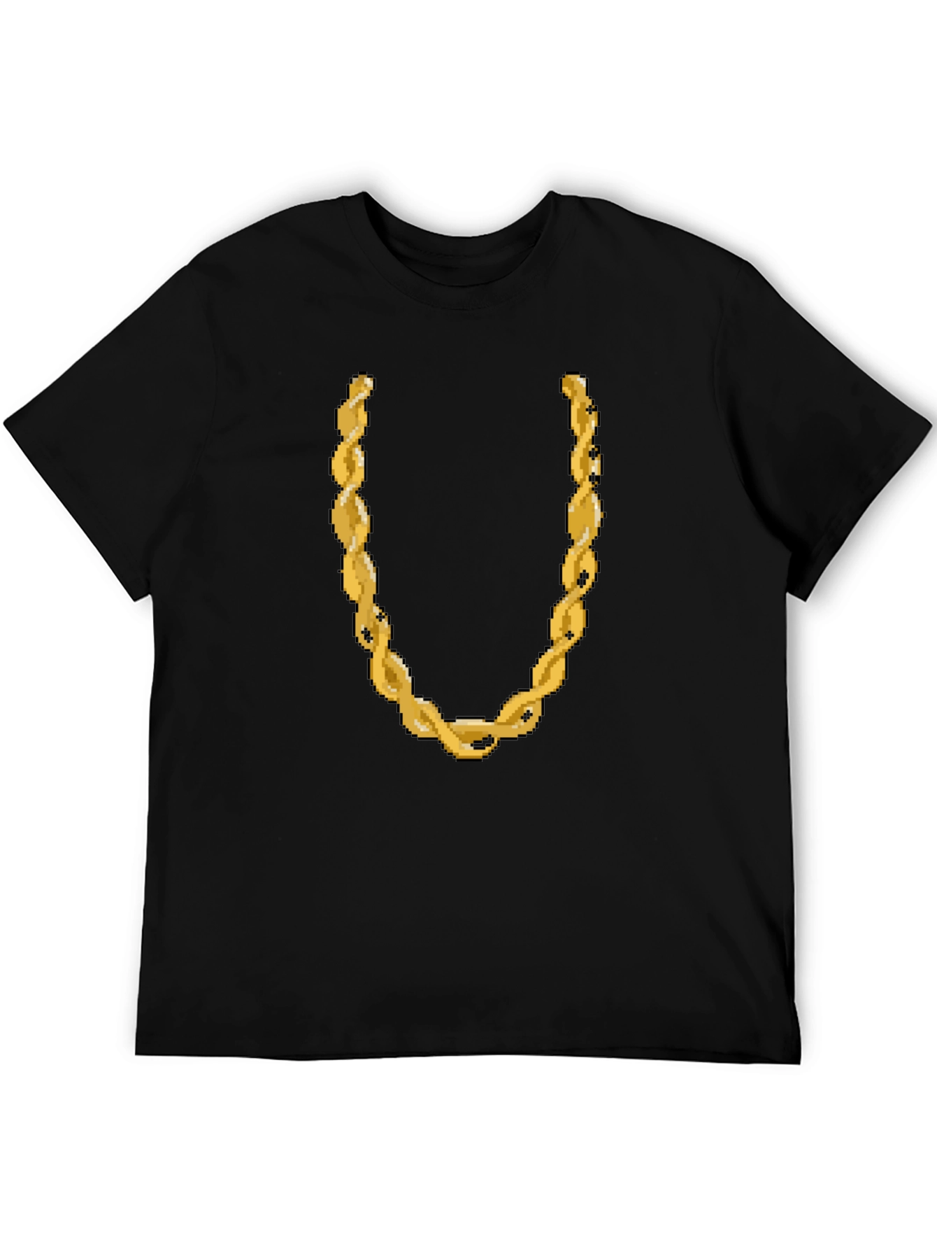 Pixelated Gold Chain Graphic Tee - Black