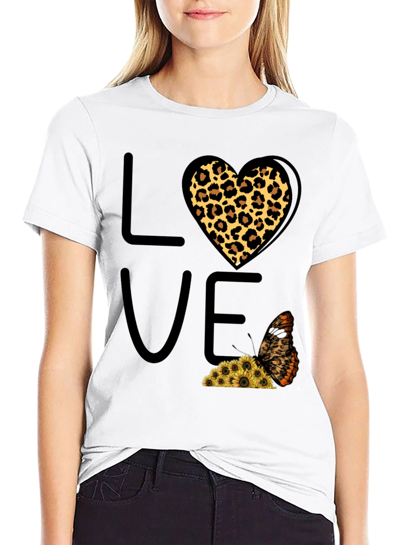 Love Leopard Heart Butterfly Graphic Tee