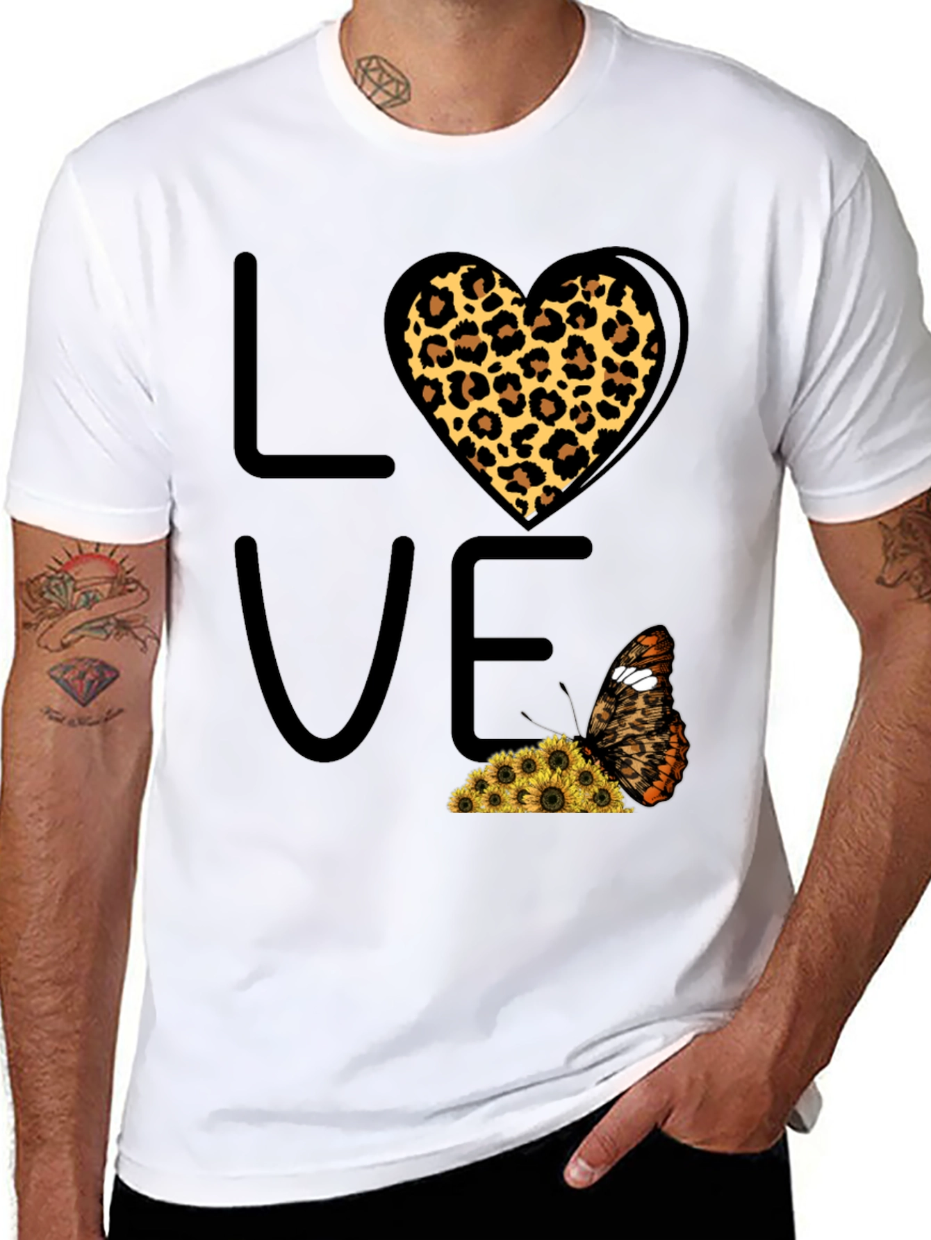 Love Leopard Heart Butterfly Graphic Tee