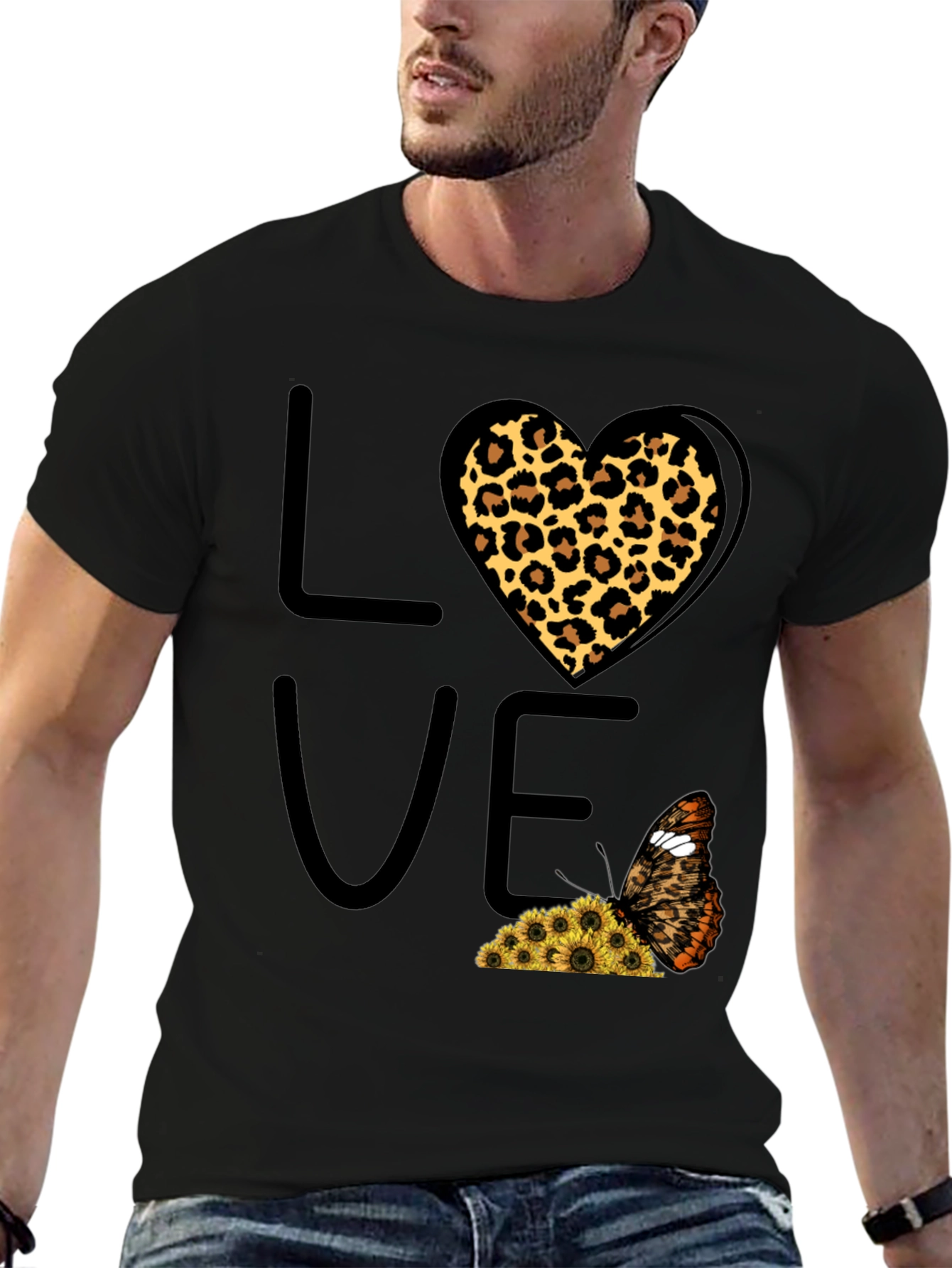 Love Leopard Heart Butterfly Graphic Tee