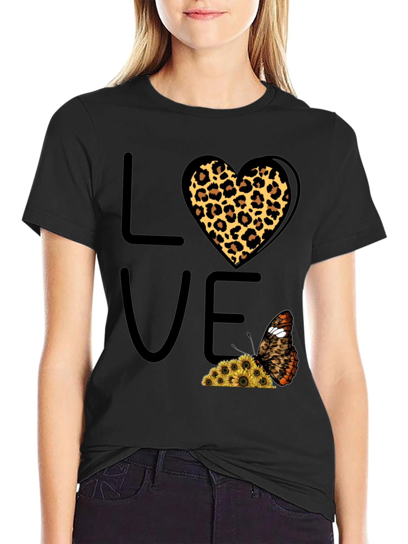 Love Leopard Heart Butterfly Graphic Tee