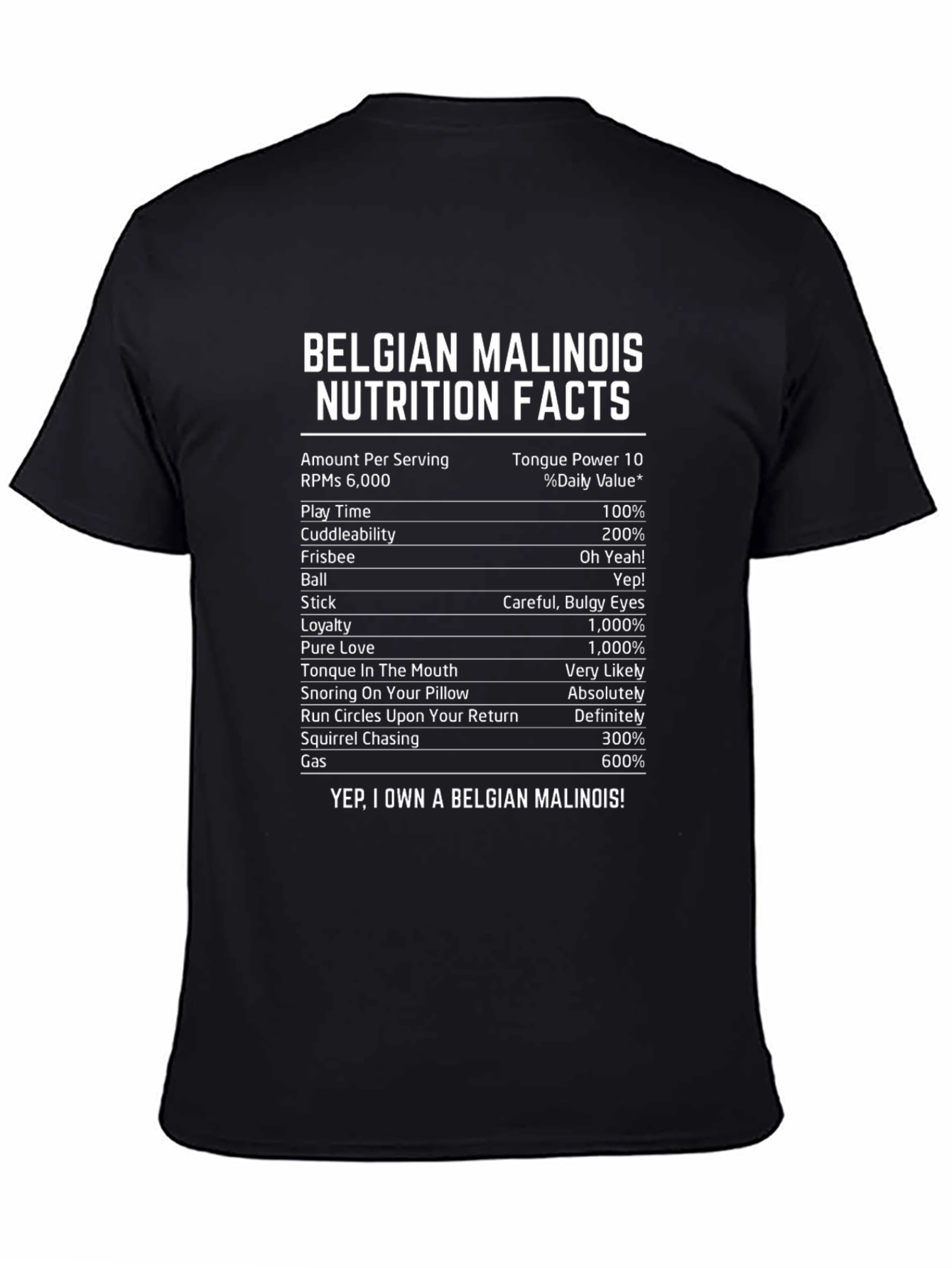 Belgian Malinois Nutrition Facts T-Shirt
