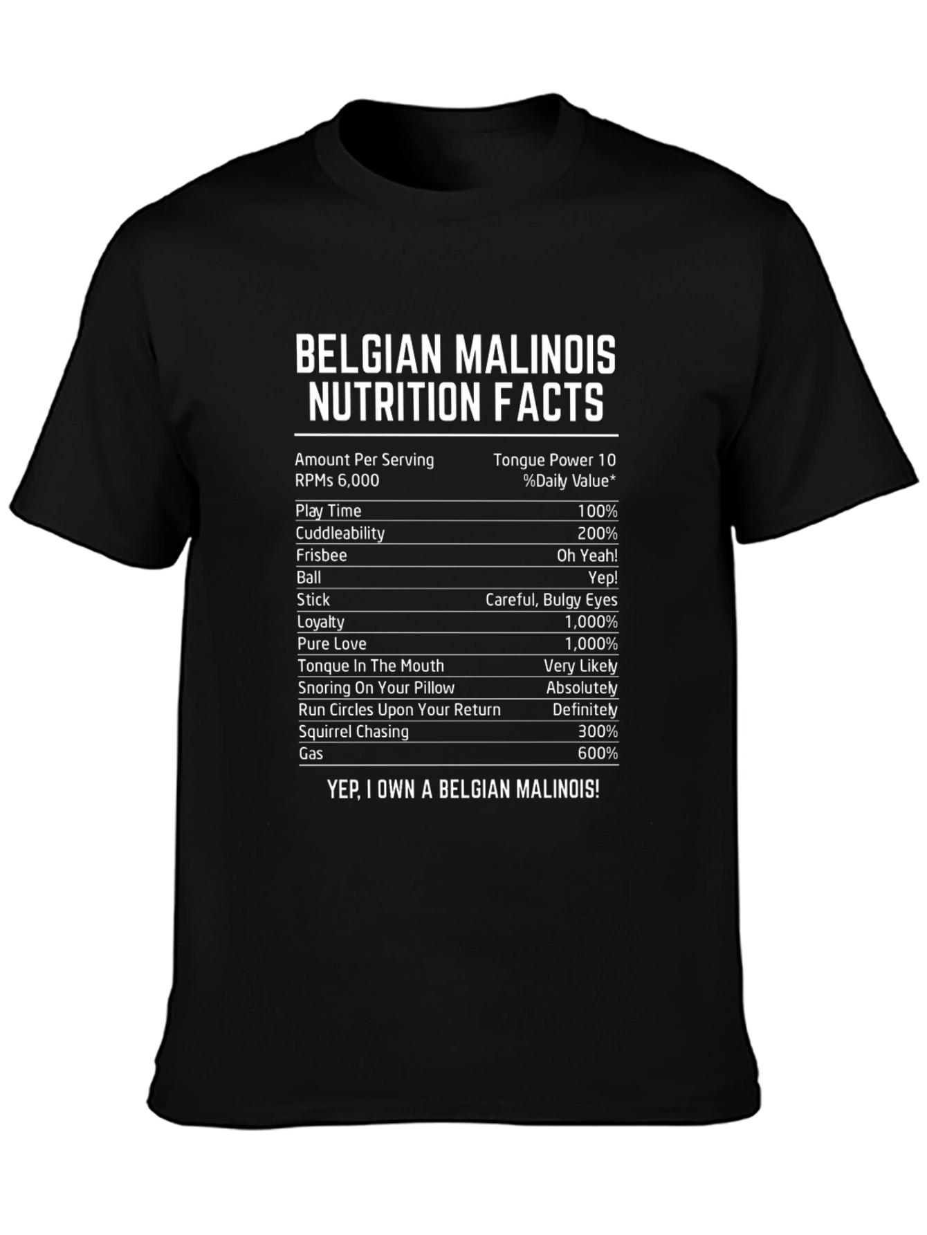 Belgian Malinois Nutrition Facts T-Shirt