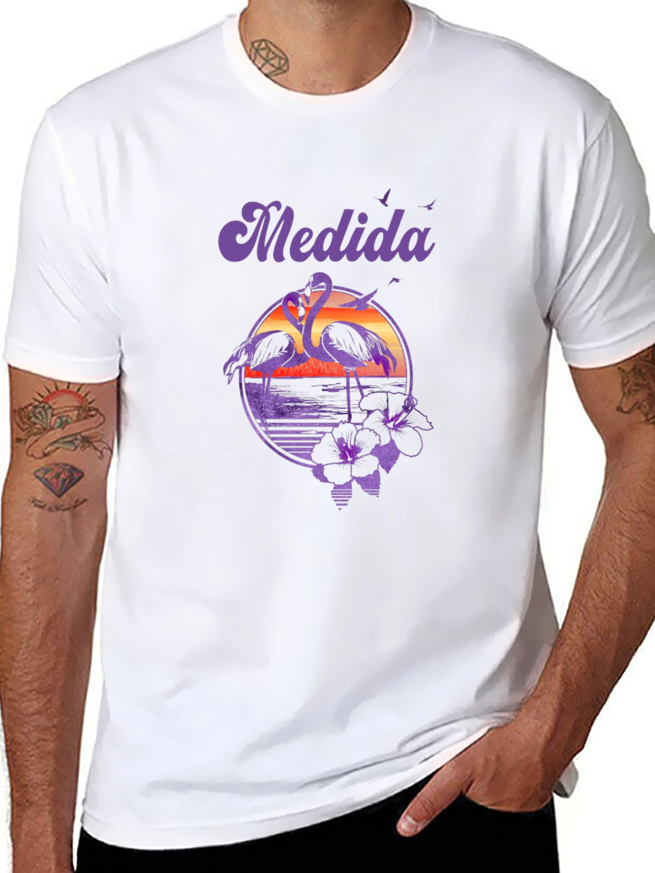 Retro Flamingo Sunset T-Shirt - Tropical Vibes