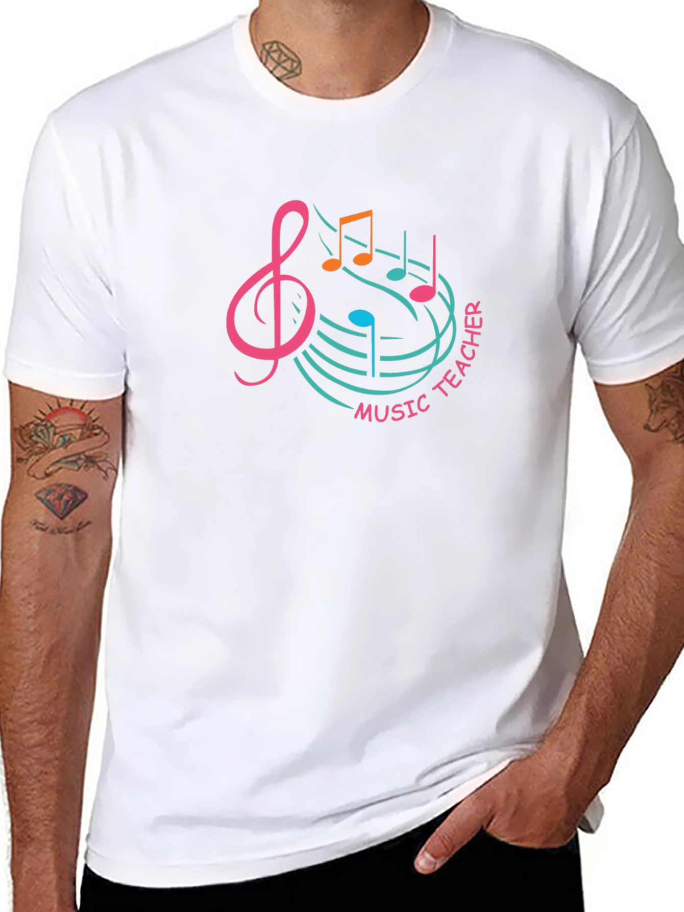 Music Teacher Tee - Treble Clef & Notes Design