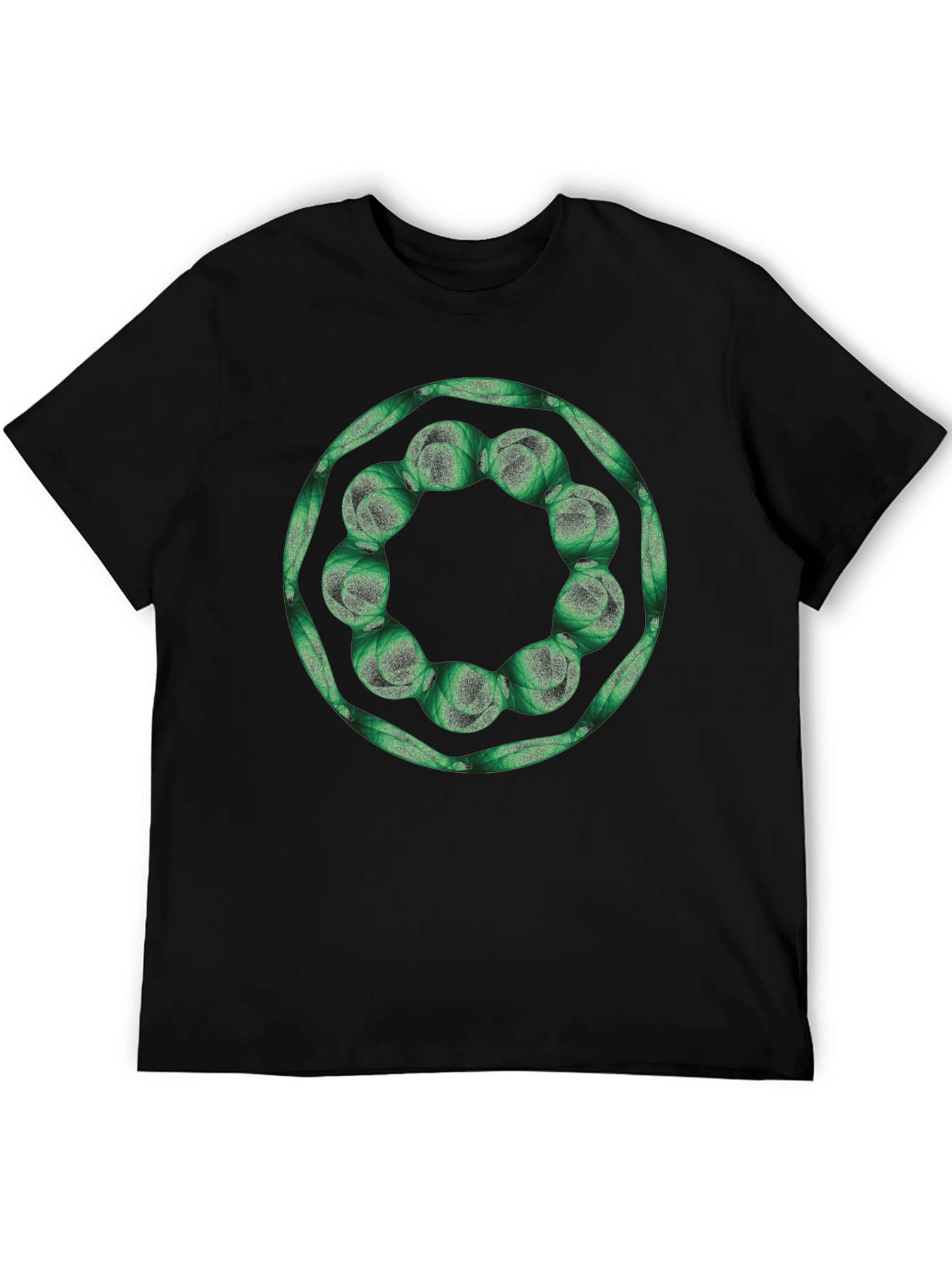 Geometric Green Floral Ring Black T-Shirt