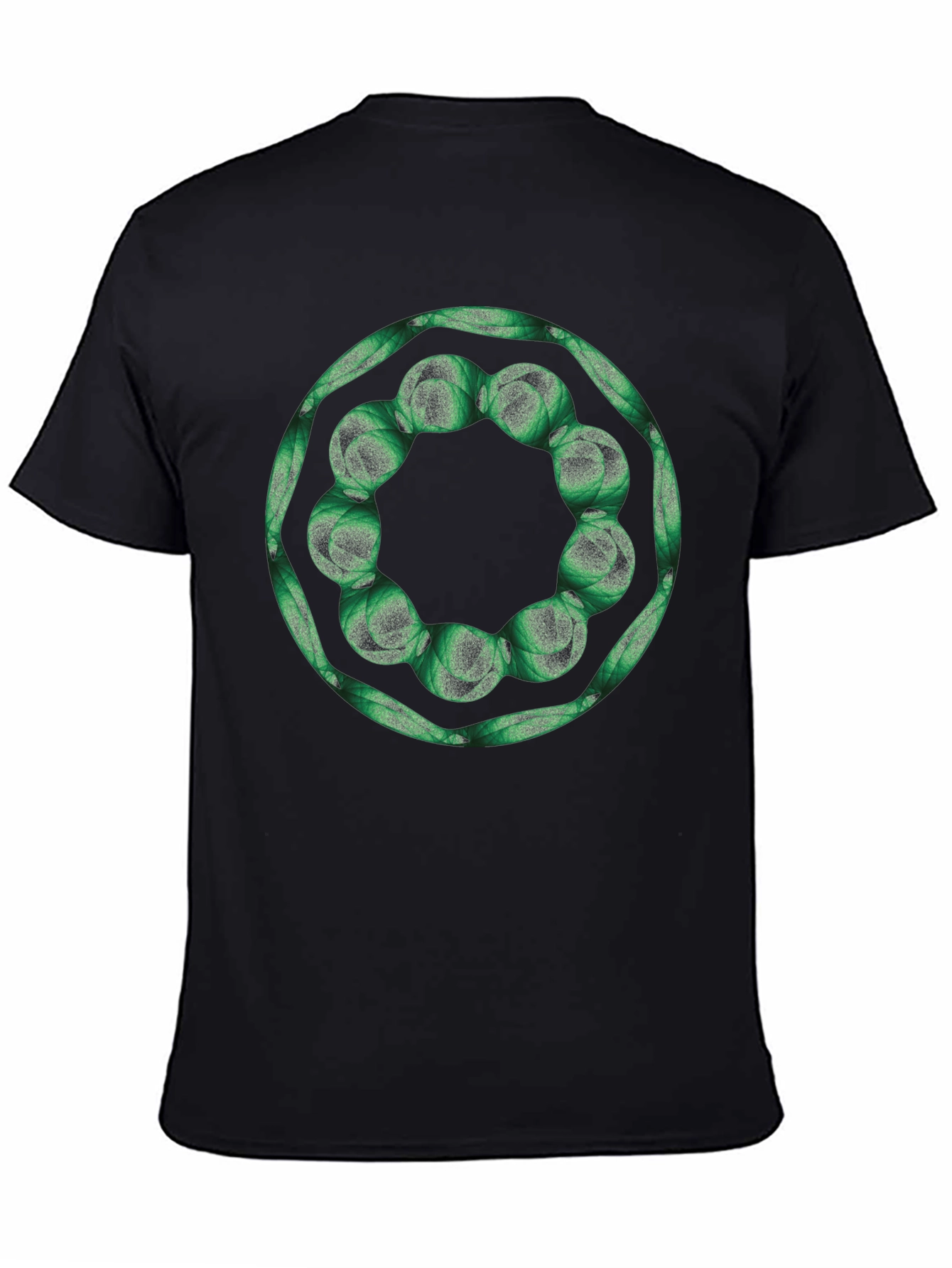 Geometric Green Floral Ring Black T-Shirt