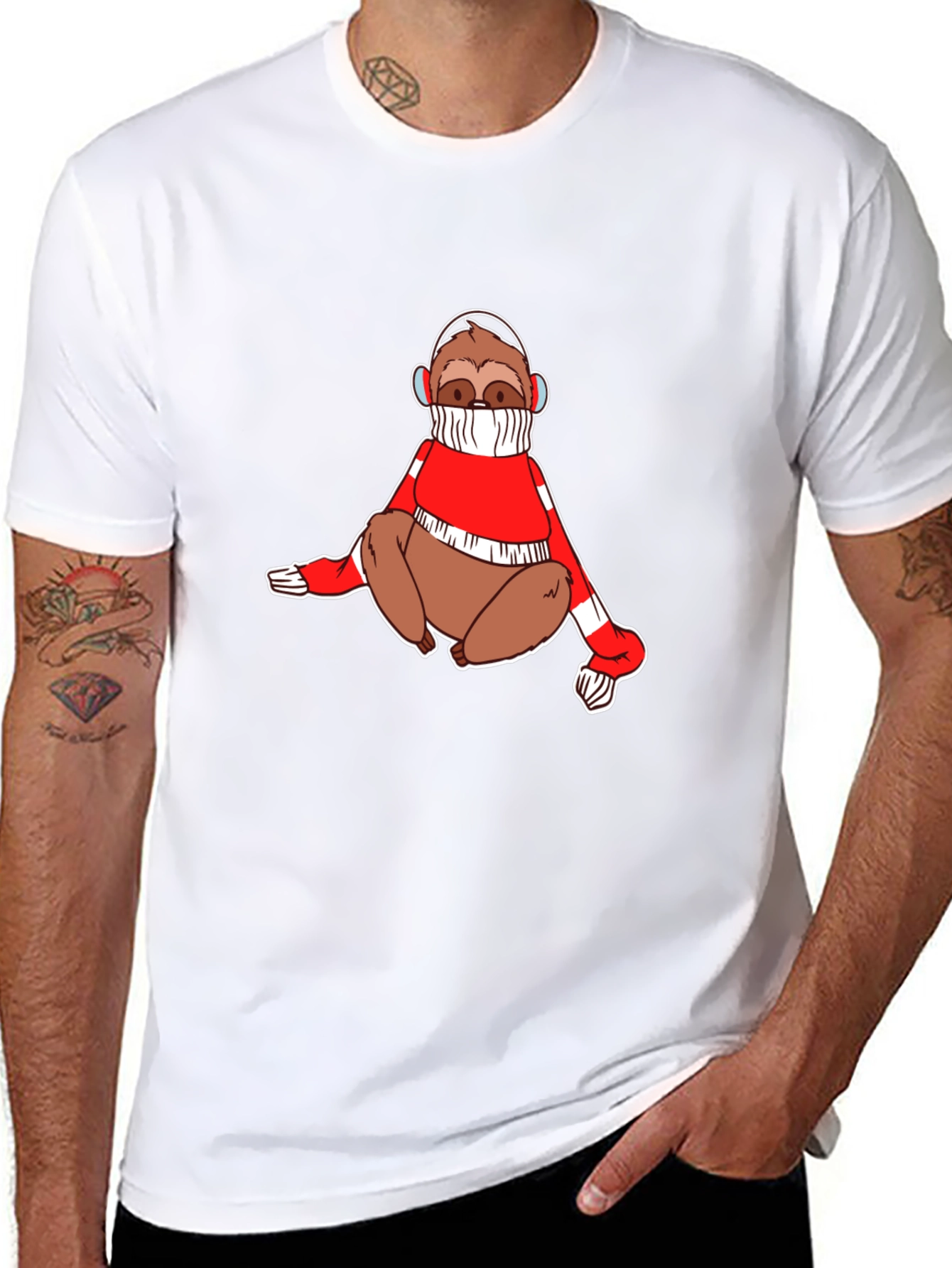 Sloth in Sweater Black T-Shirt