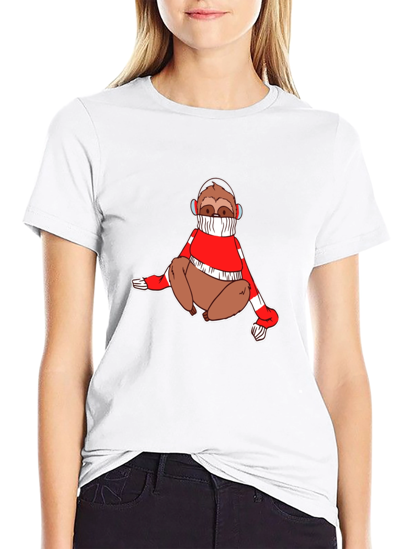 Sloth in Sweater Black T-Shirt