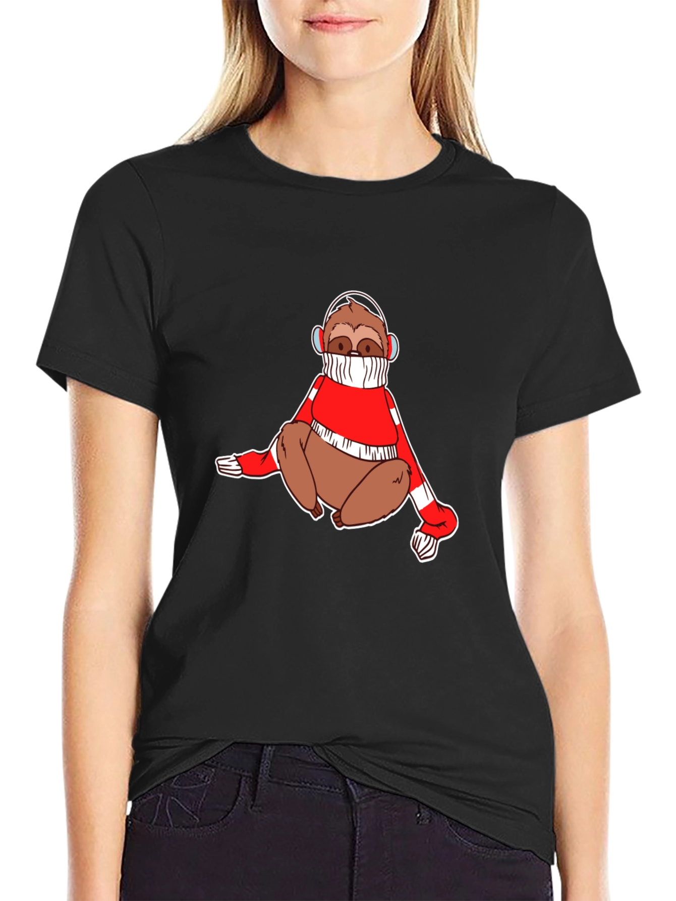 Sloth in Sweater Black T-Shirt