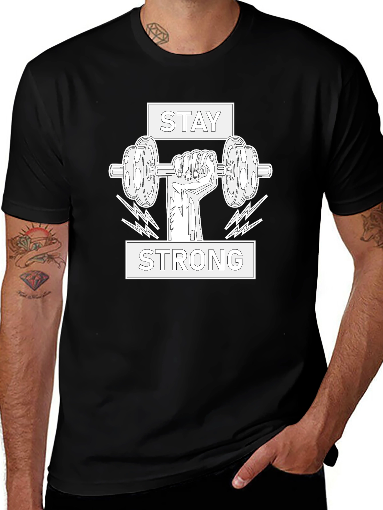 Stay Strong Graphic Tee - Black Cotton