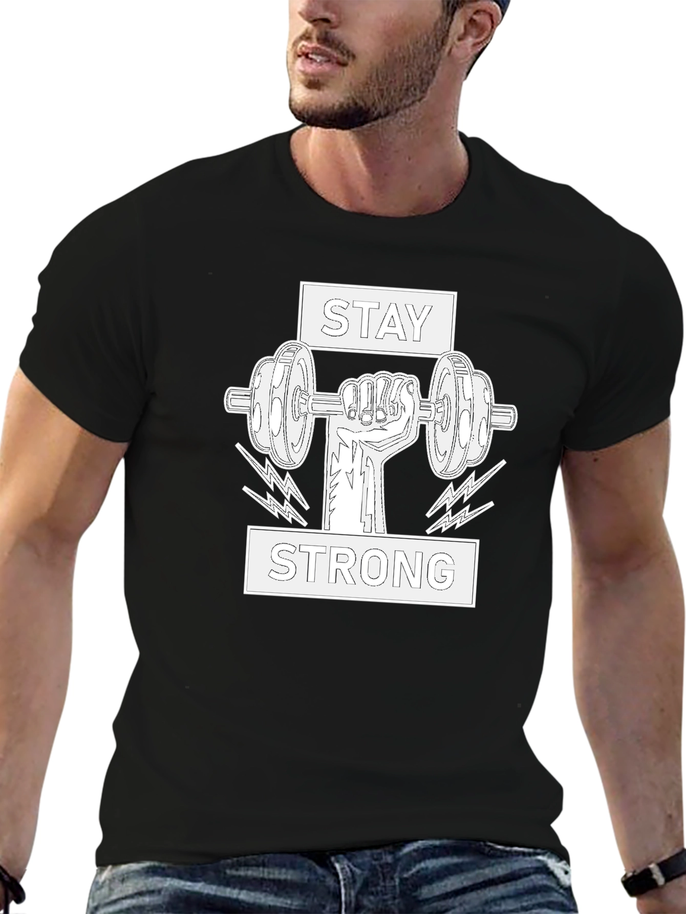 Stay Strong Graphic Tee - Black Cotton