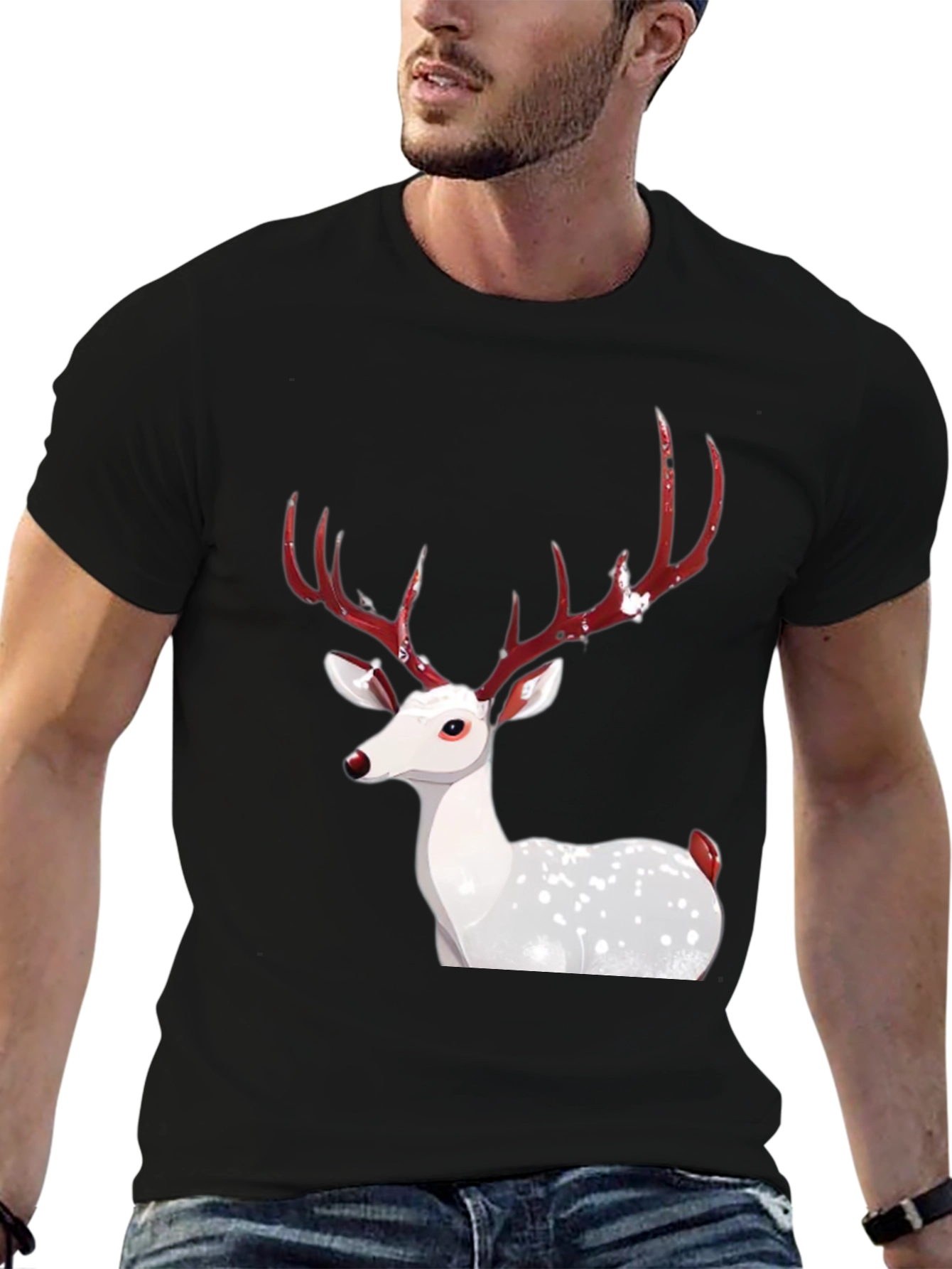 Festive Deer Graphic Tee - Holiday Season Apparel