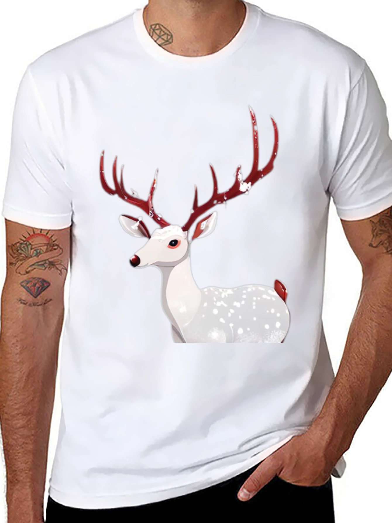 Festive Deer Graphic Tee - Holiday Season Apparel