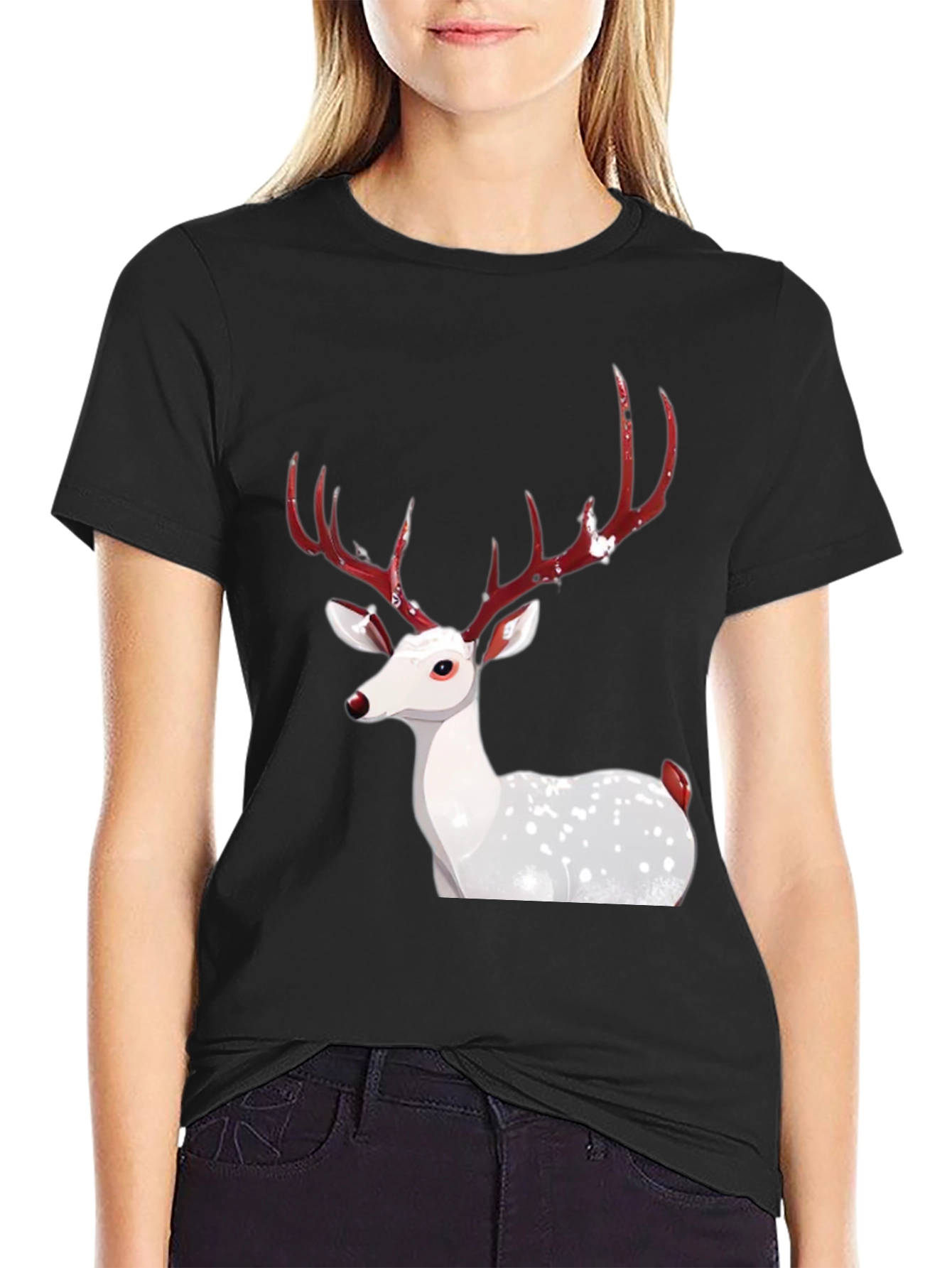 Festive Deer Graphic Tee - Holiday Season Apparel