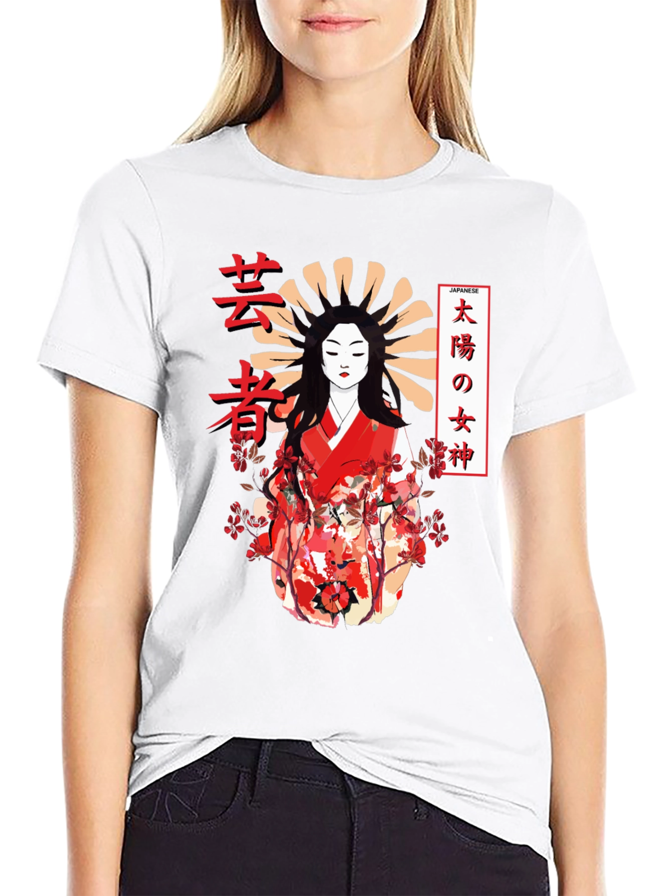 Japanese Geisha Graphic Print Black T-Shirt