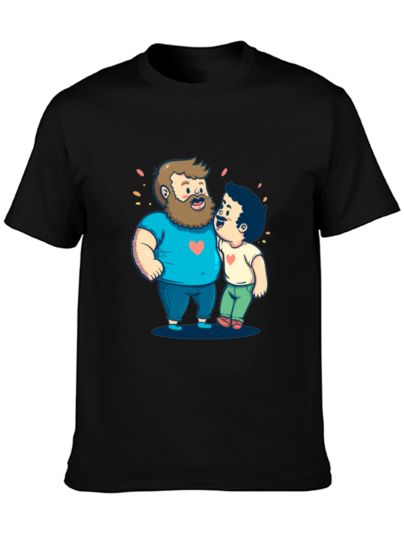 Cartoon Hugging Dads Graphic Tee - Black