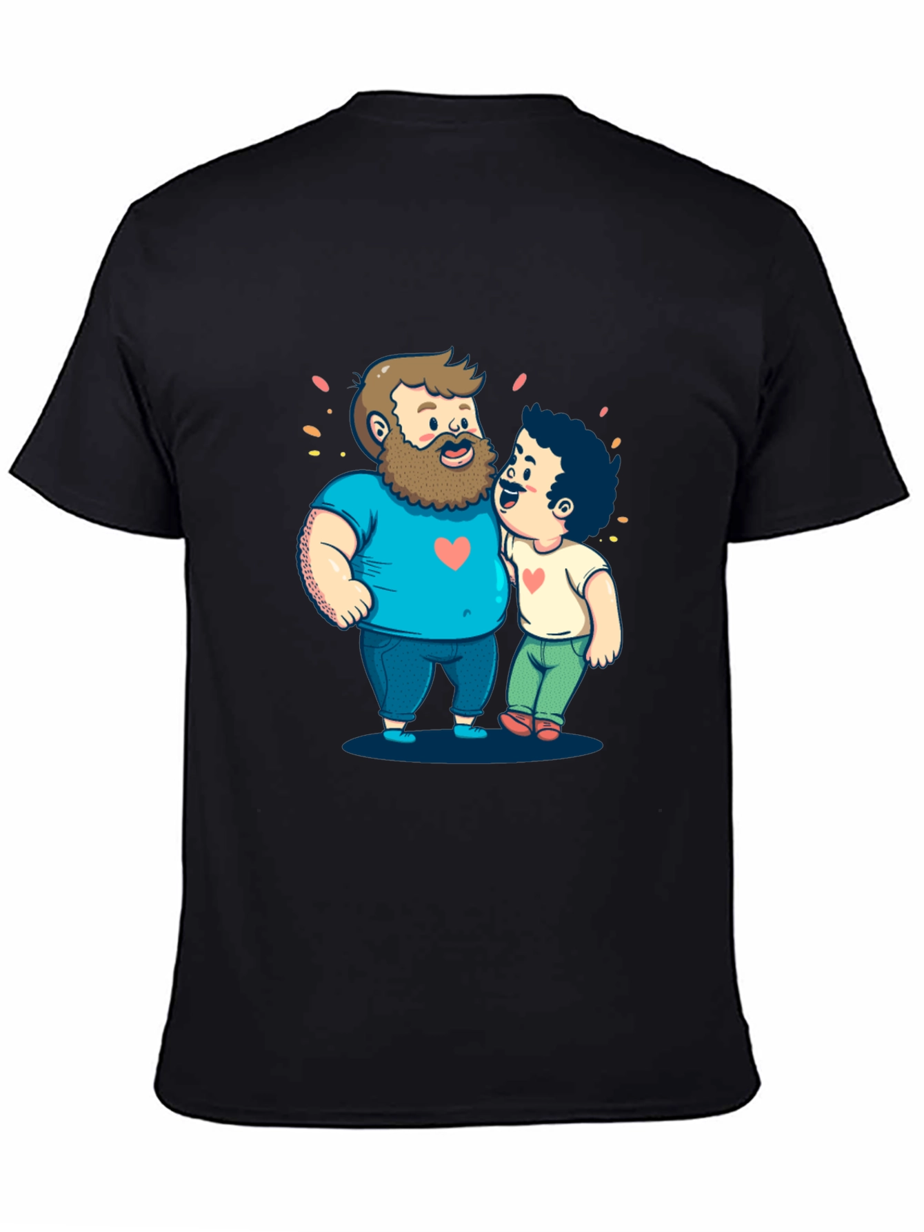 Cartoon Hugging Dads Graphic Tee - Black