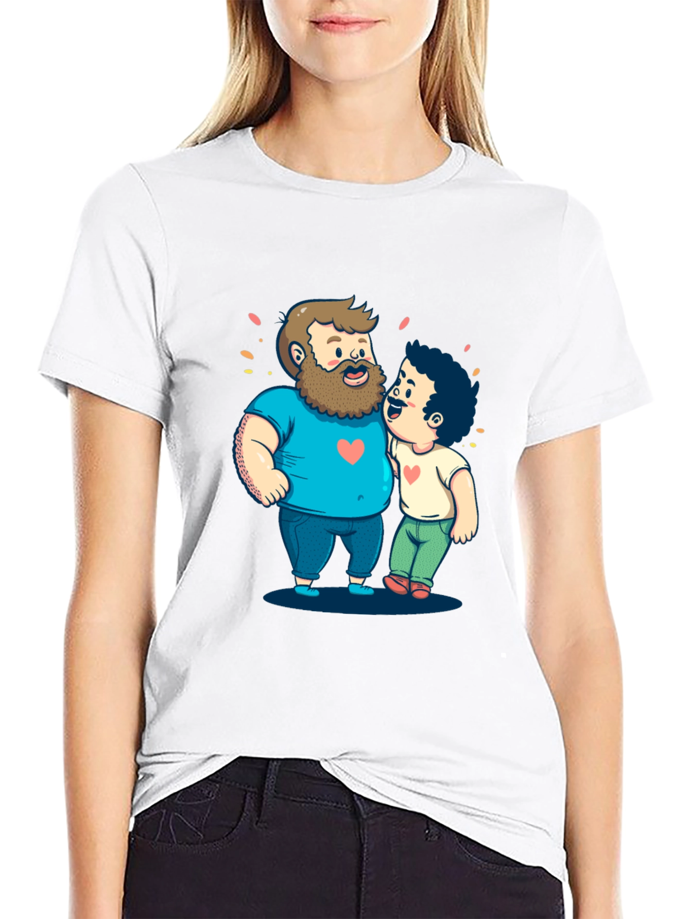 Cartoon Hugging Dads Graphic Tee - Black