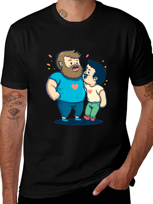 Cartoon Hugging Dads Graphic Tee - Black