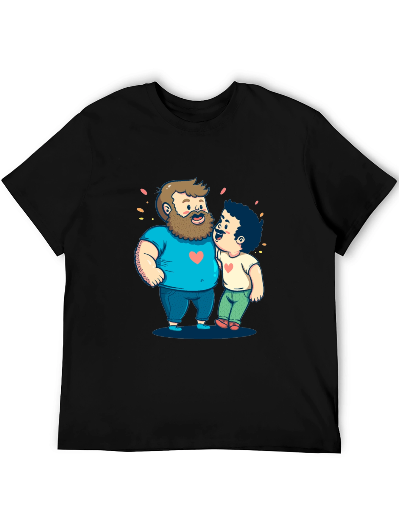 Cartoon Hugging Dads Graphic Tee - Black