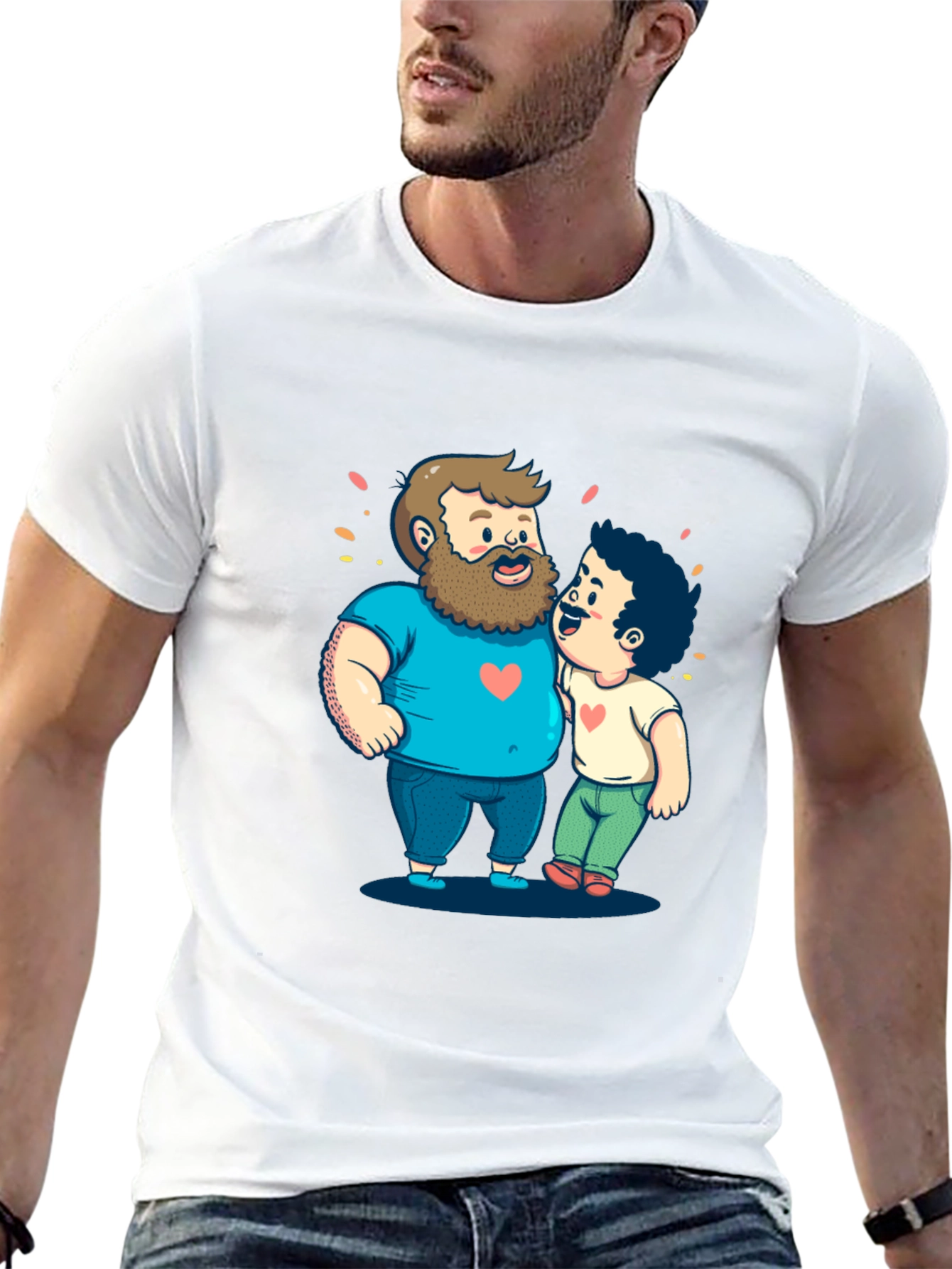 Cartoon Hugging Dads Graphic Tee - Black