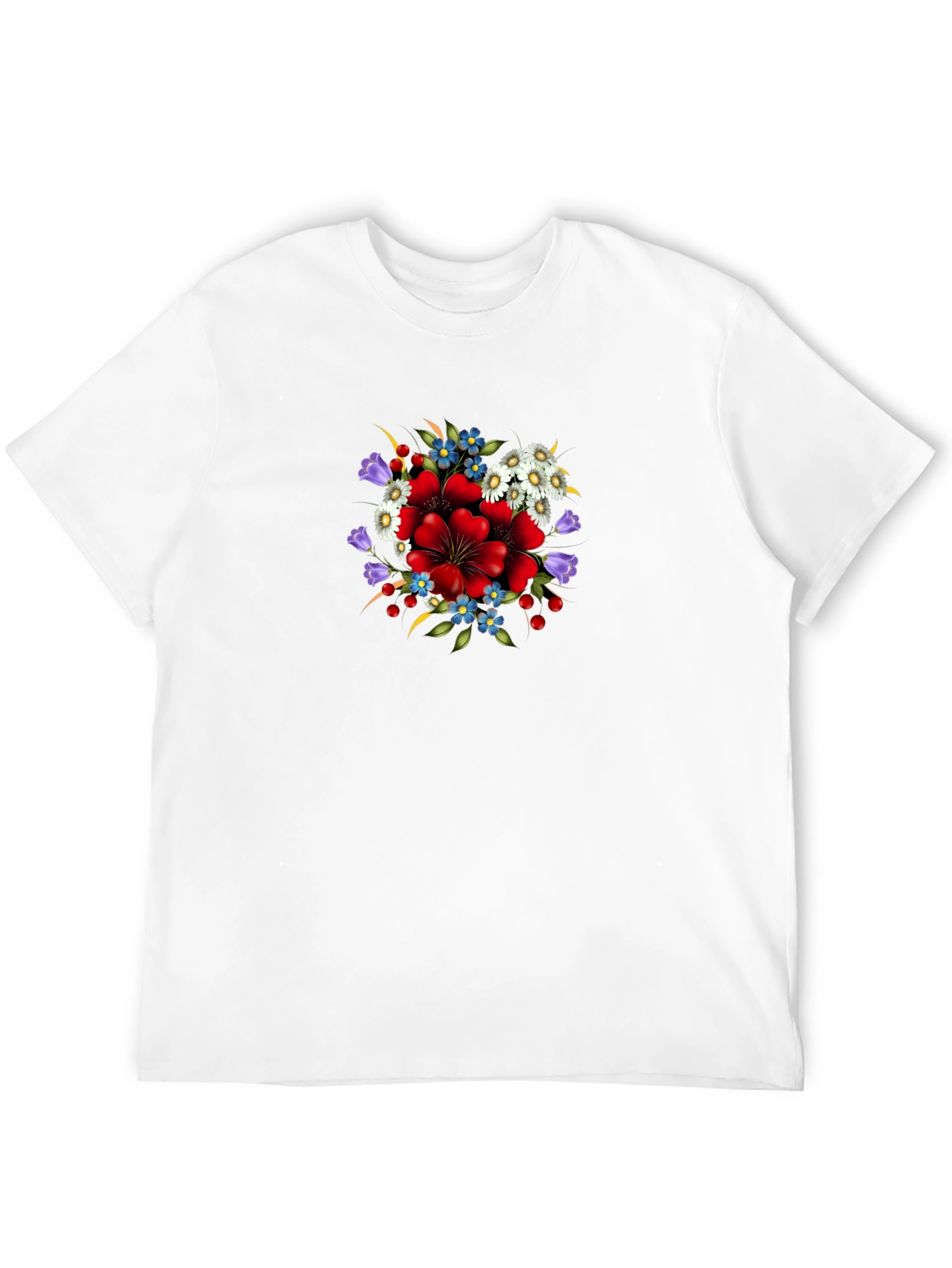 Floral Print Crew Neck Tee - Black