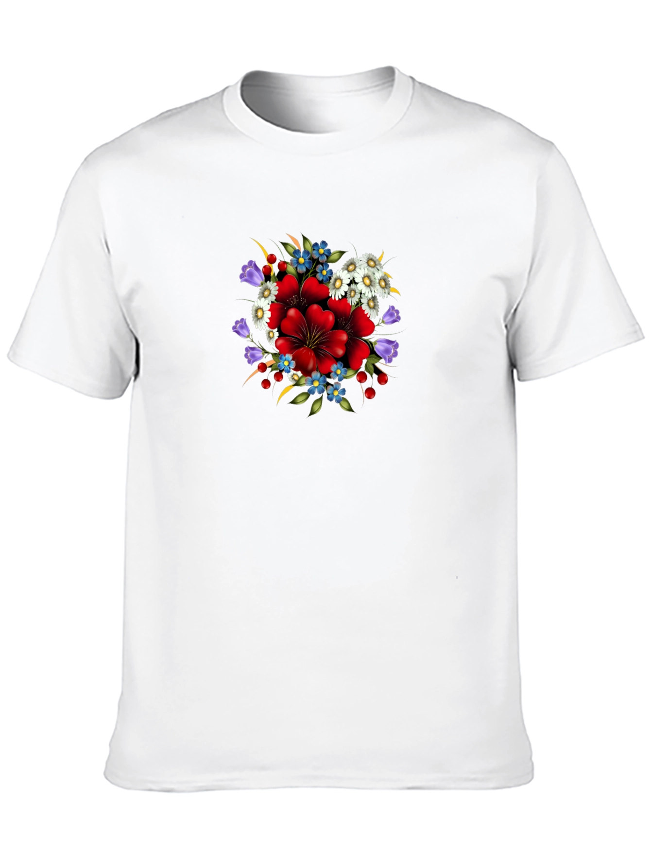 Floral Print Crew Neck Tee - Black
