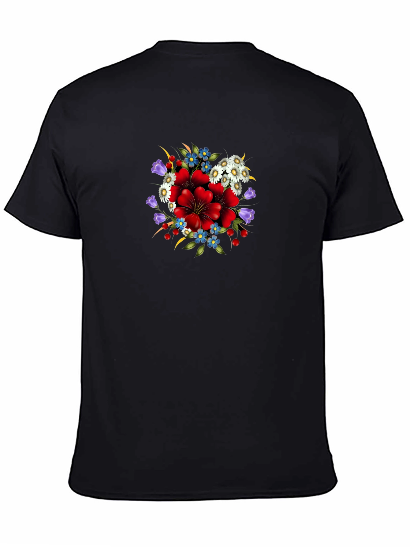 Floral Print Crew Neck Tee - Black