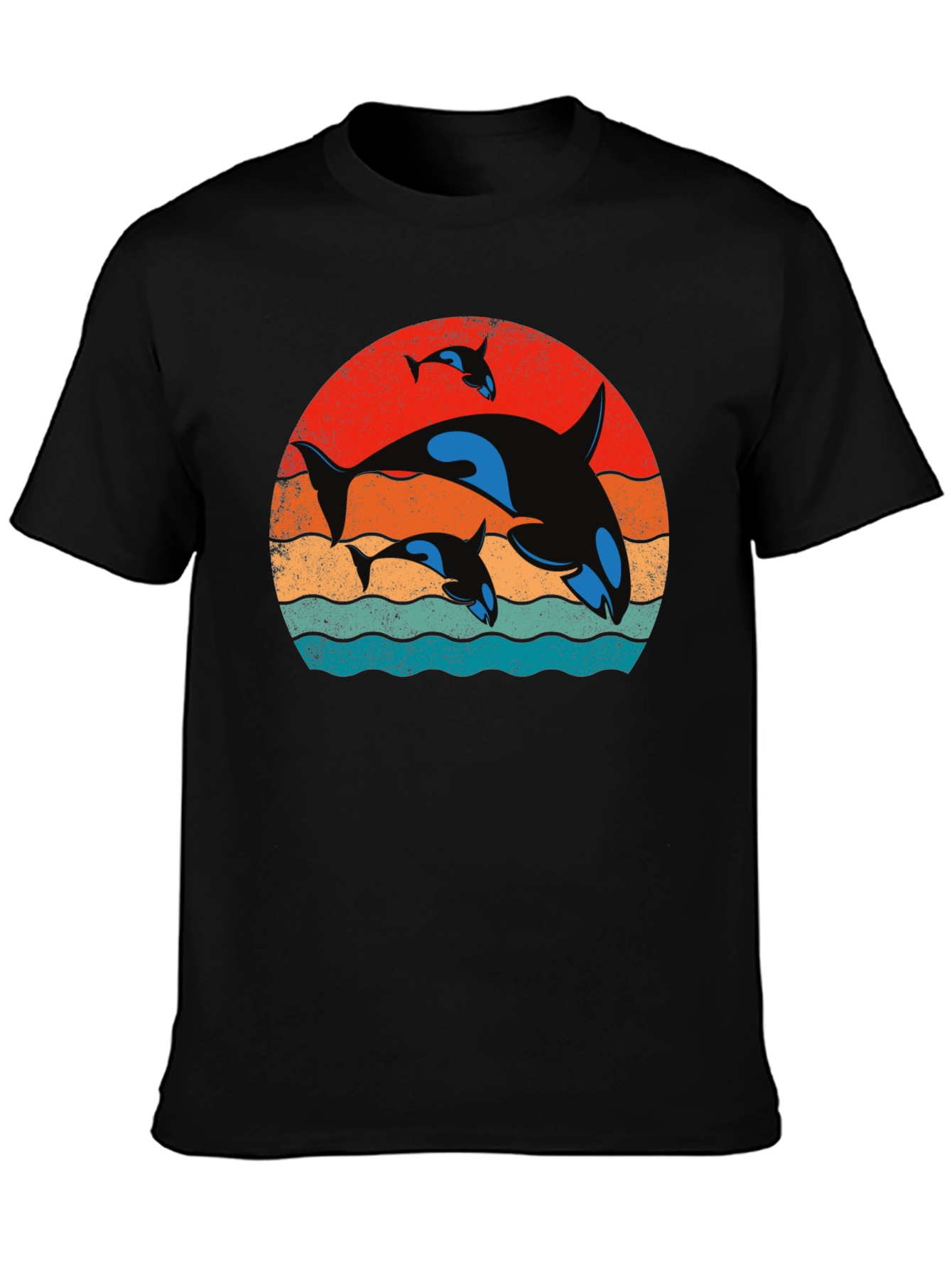 Orca Family Sunset T-Shirt - Black Cotton Tee