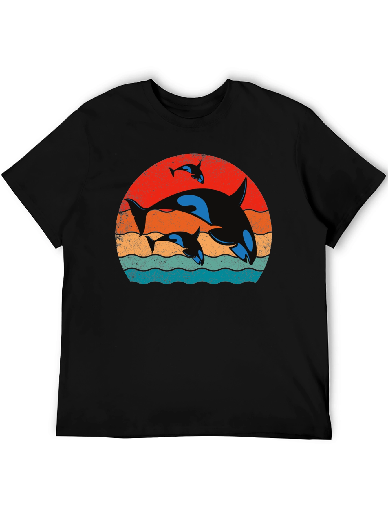 Orca Family Sunset T-Shirt - Black Cotton Tee